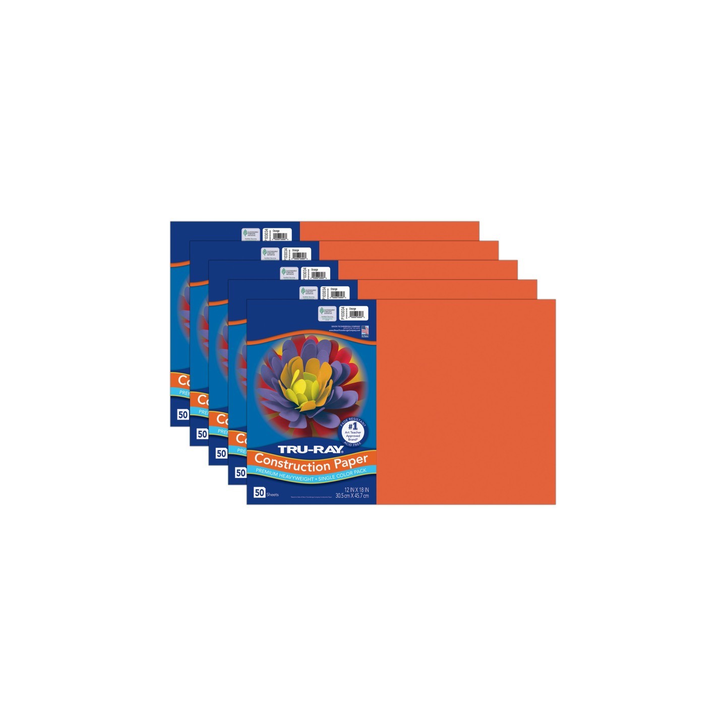 Tru-Ray® Construction Paper, Heavyweight, Orange, 12" x 18", 50 Sheets Per Pack, 5 Packs