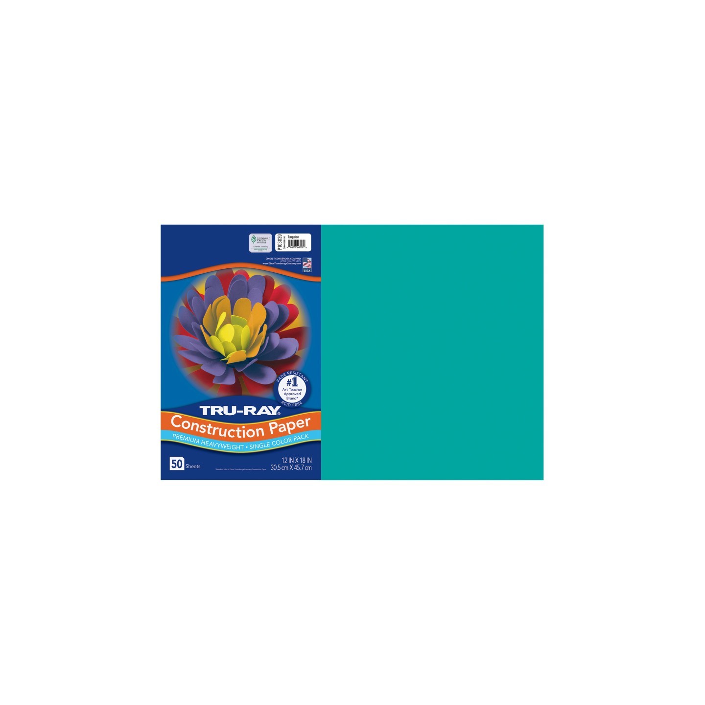 Tru-Ray® Construction Paper, Heavyweight, Turquoise, 12" x 18", 50 Sheets