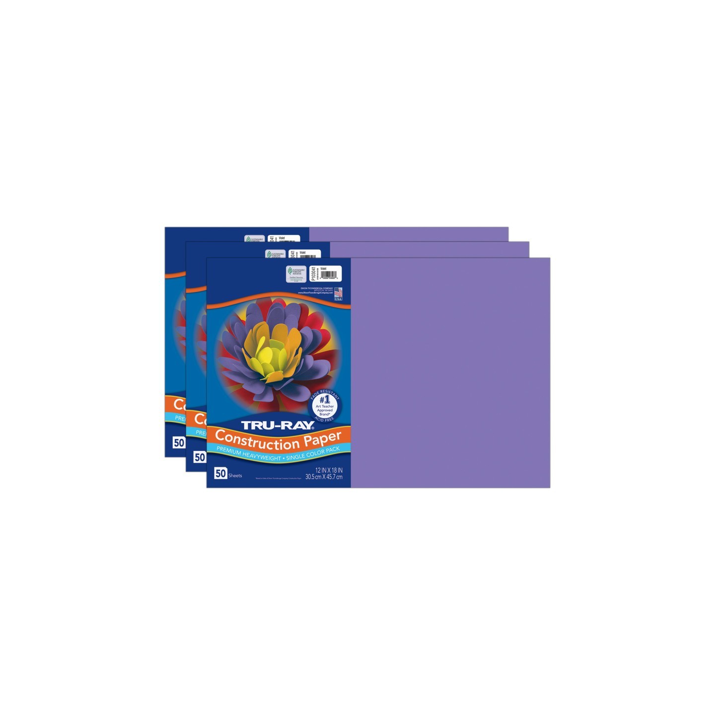 Tru-Ray® Construction Paper, Heavyweight, Violet, 12" x 18", 50 Sheets Per Pack, 3 Packs