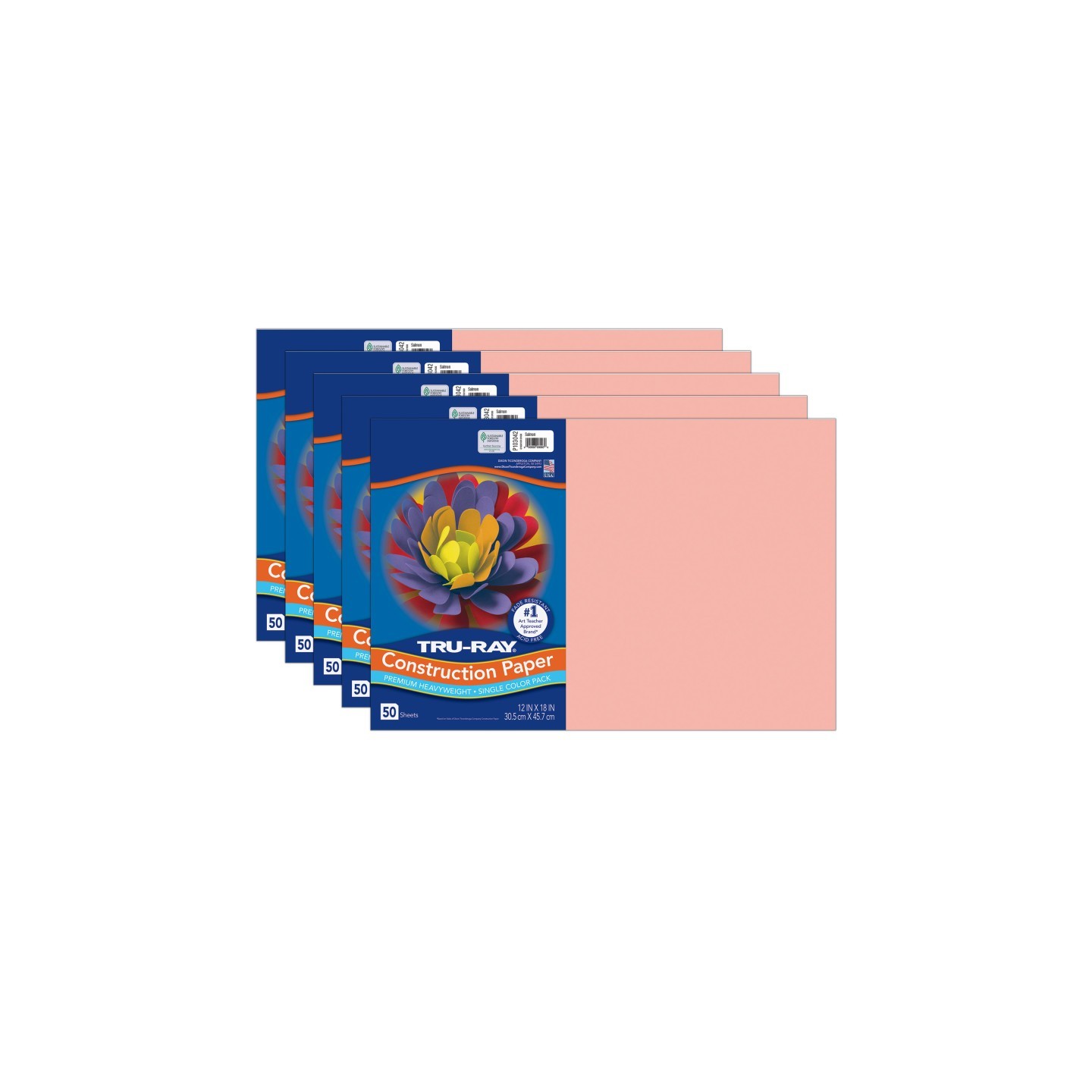 Tru-Ray® Construction Paper, Heavyweight, Salmon, 12" x 18", 50 Sheets Per Pack, 5 Packs