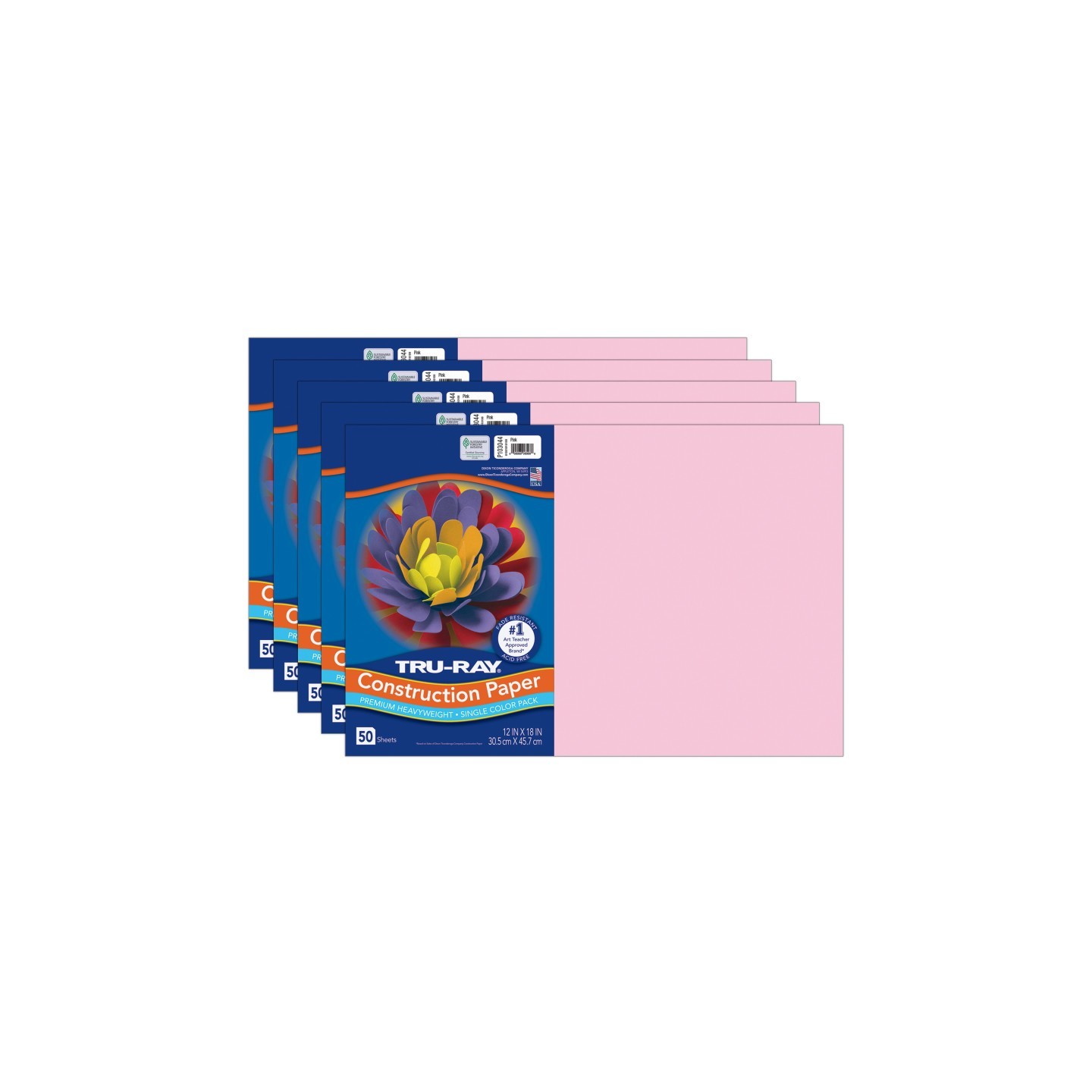 Tru-Ray® Construction Paper, Heavyweight, Pink, 12" x 18", 50 Sheets Per Pack, 5 Packs