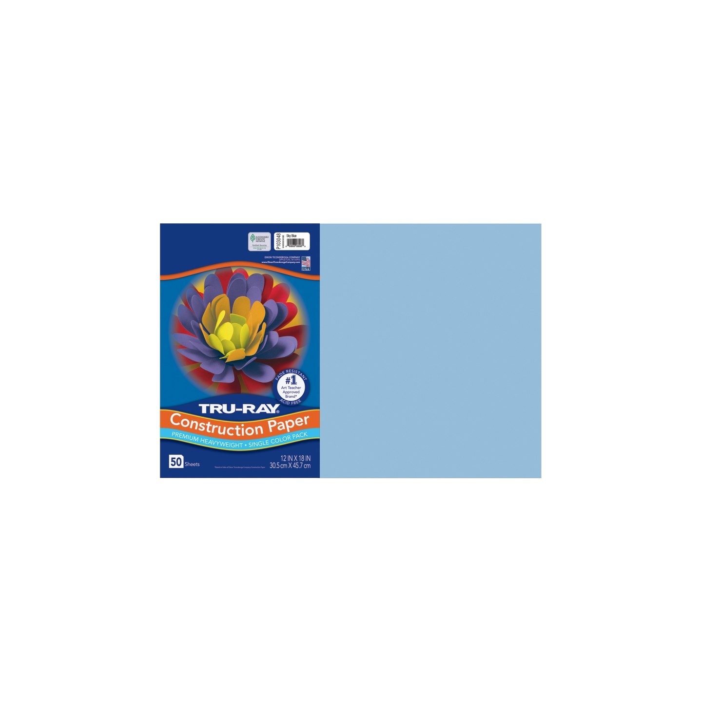 Tru-Ray® Construction Paper, Heavyweight, Sky Blue, 12" x 18", 50 Sheets