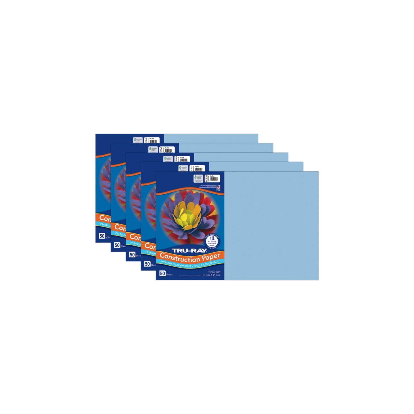 Tru-Ray® Construction Paper, Heavyweight, Sky Blue, 12" x 18", 50 Sheets Per Pack, 5 Packs