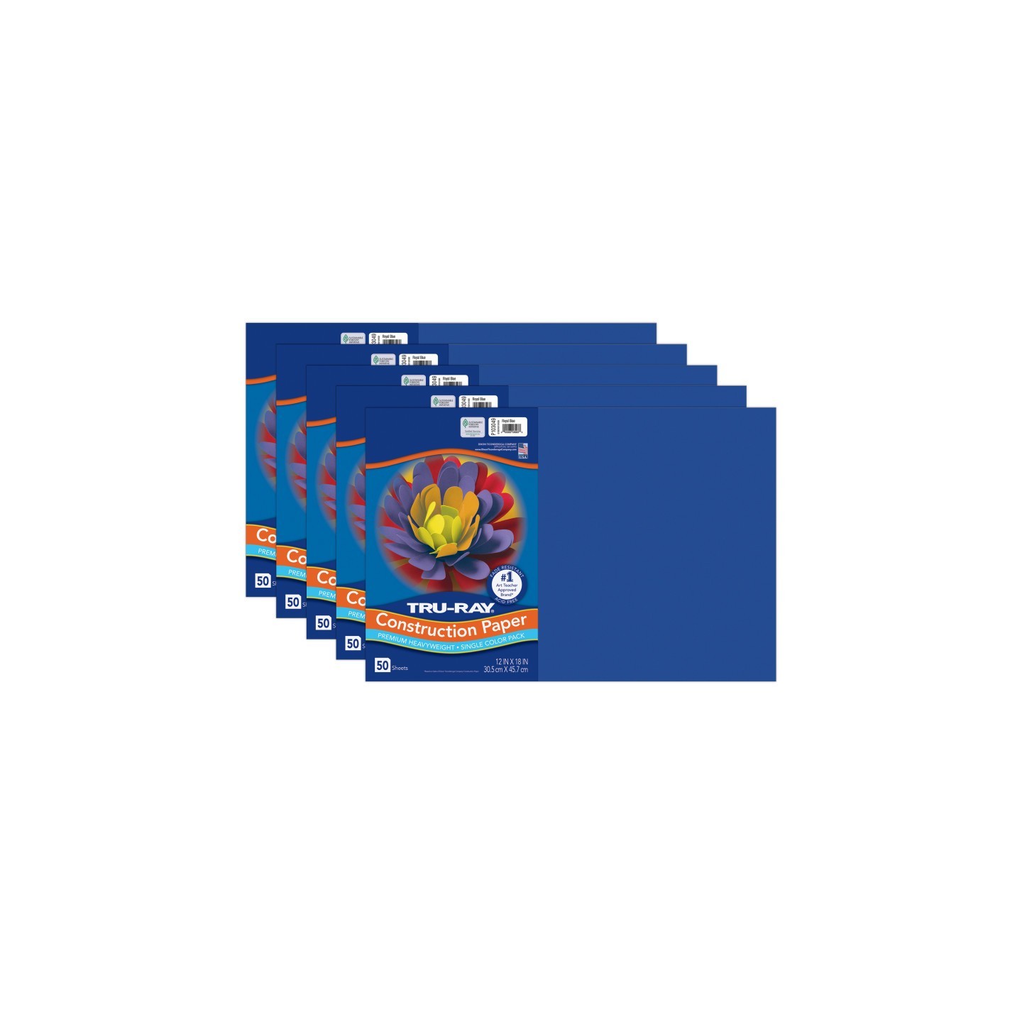 Tru-Ray® Construction Paper, Heavyweight, Royal Blue, 12" x 18", 50 Sheets Per Pack, 5 Packs