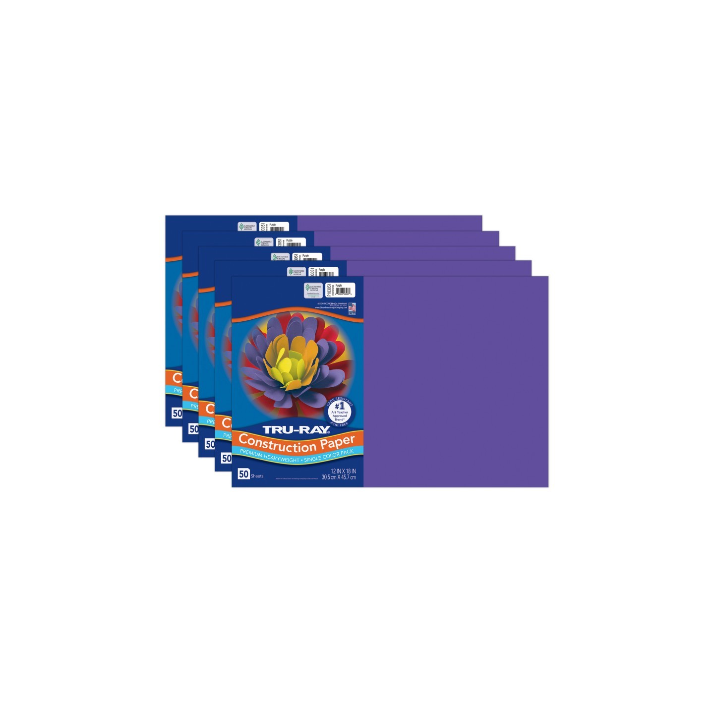Tru-Ray® Construction Paper, Heavyweight, Purple, 12" x 18", 50 Sheets Per Pack, 5 Packs