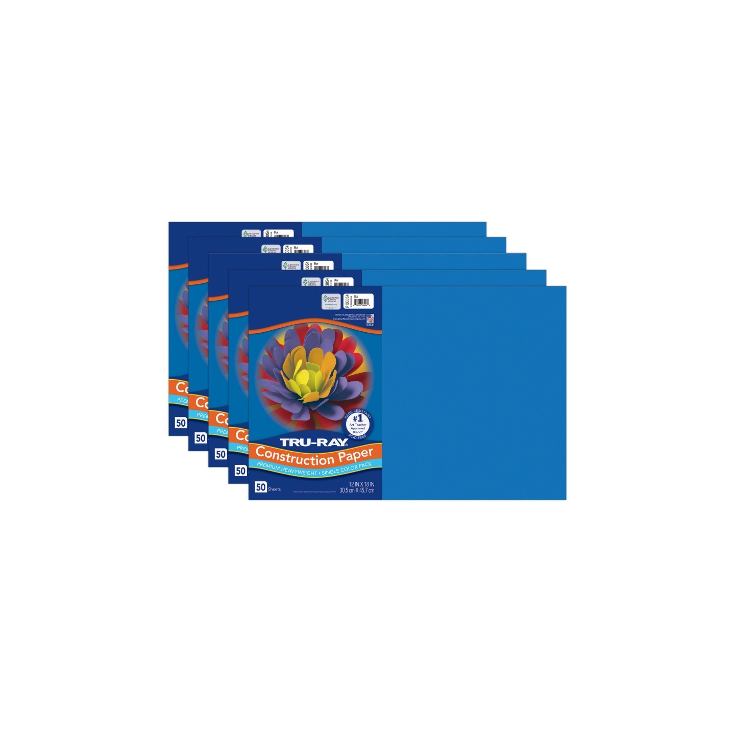 Tru-Ray® Construction Paper, Heavyweight, Blue, 12" x 18", 50 Sheets Per Pack, 5 Packs