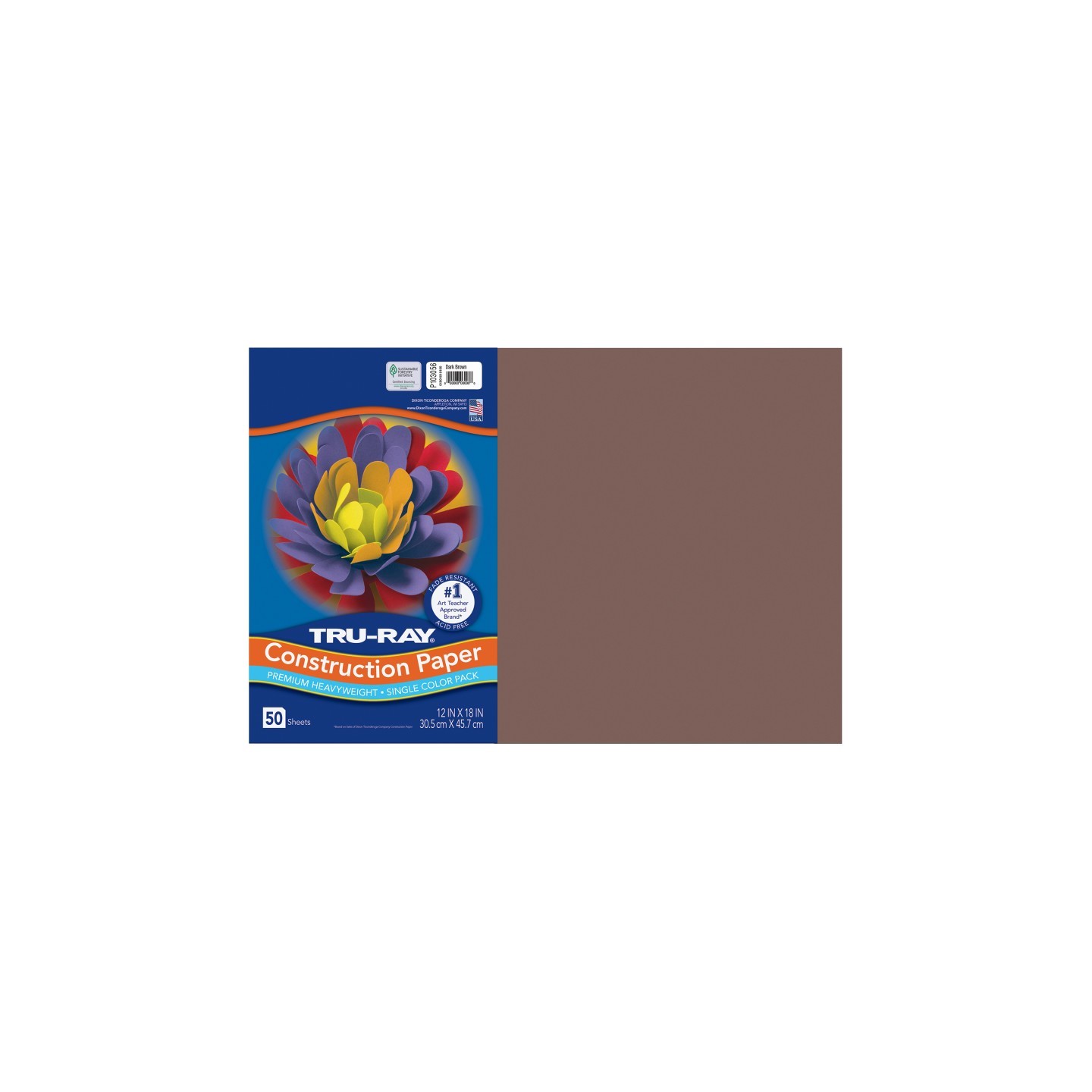 Tru-Ray® Construction Paper, Heavyweight, Dark Brown, 12" x 18", 50 Sheets