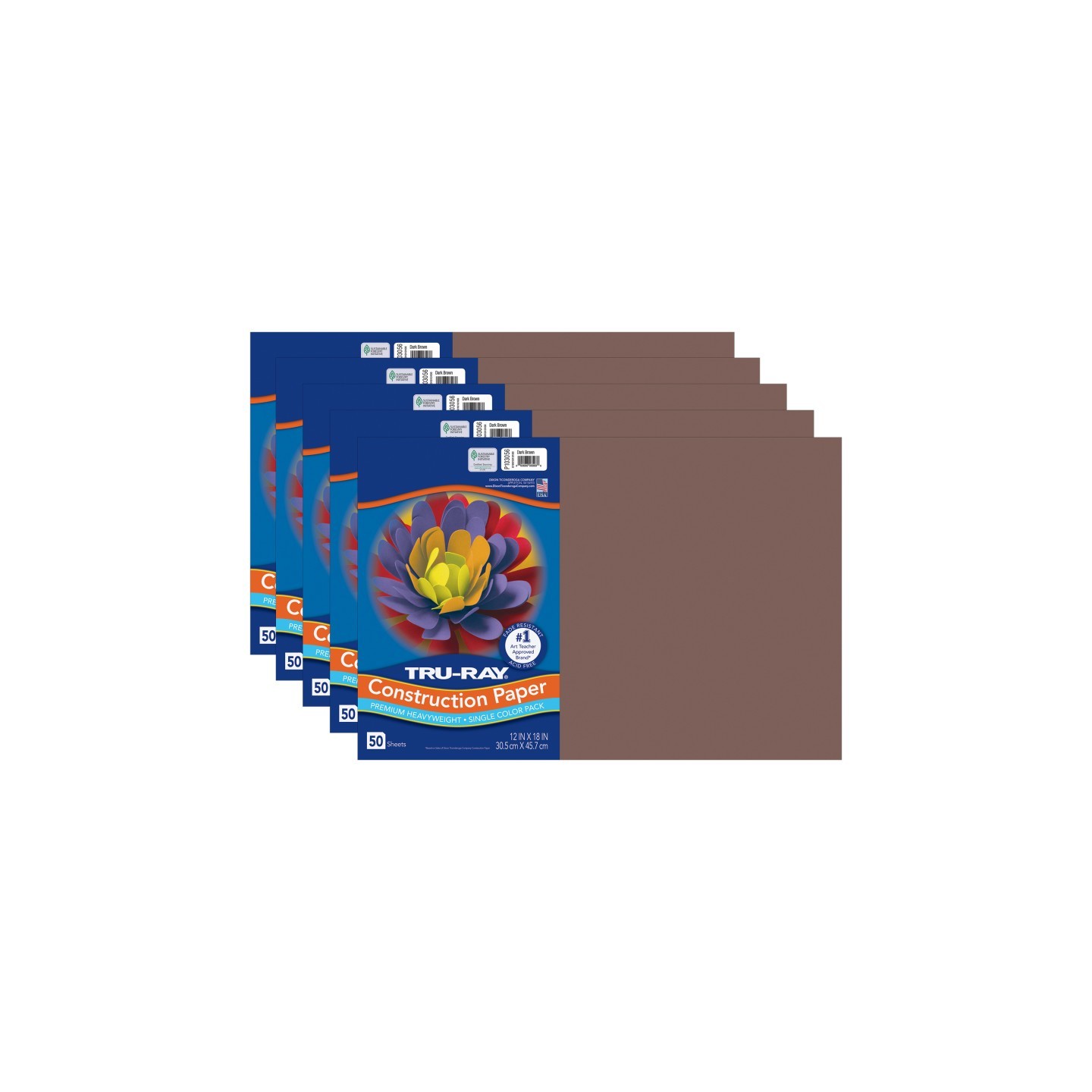 Tru-Ray® Construction Paper, Heavyweight, Dark Brown, 12" x 18", 50 Sheets Per Pack, 5 Packs