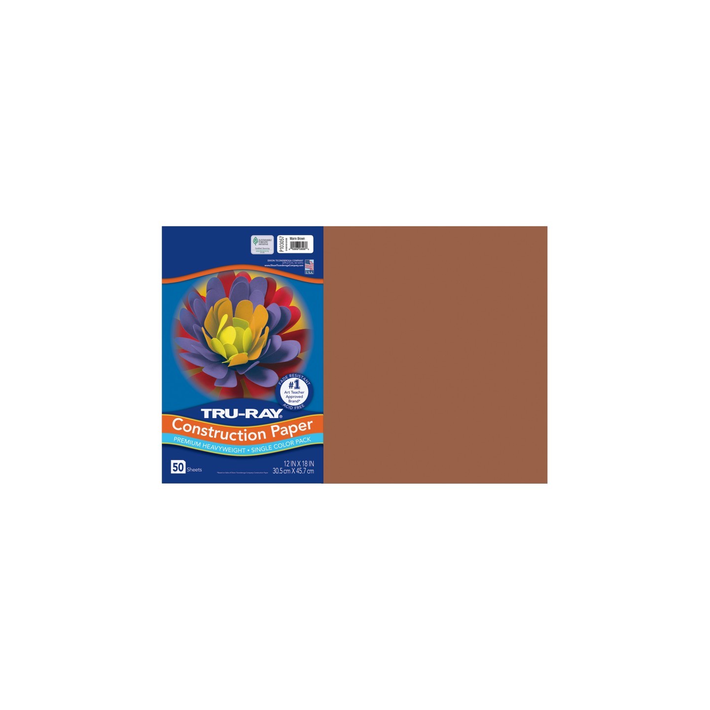 Tru-Ray® Construction Paper, Heavyweight, Warm Brown, 12" x 18", 50 Sheets