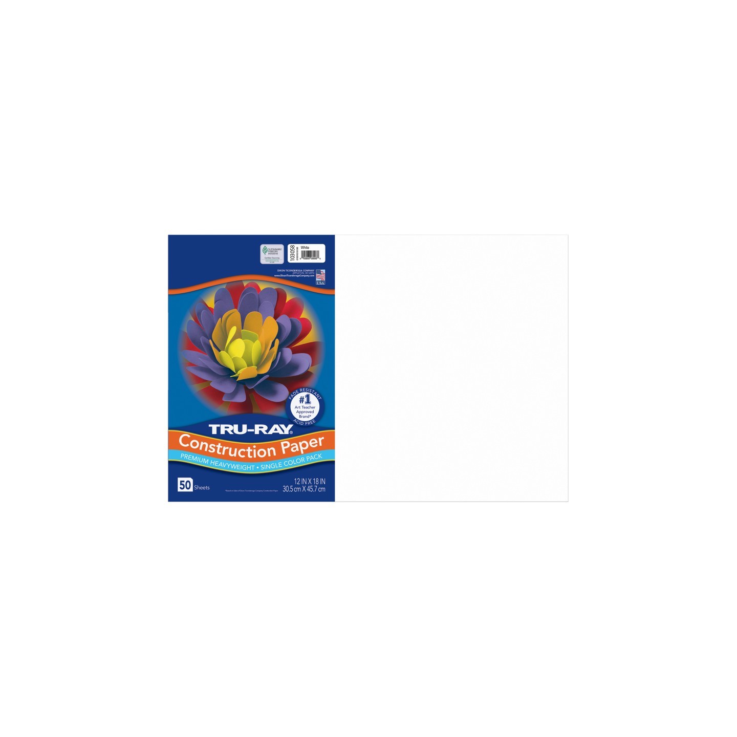 Tru-Ray® Construction Paper, Heavyweight, White, 12" x 18", 50 Sheets