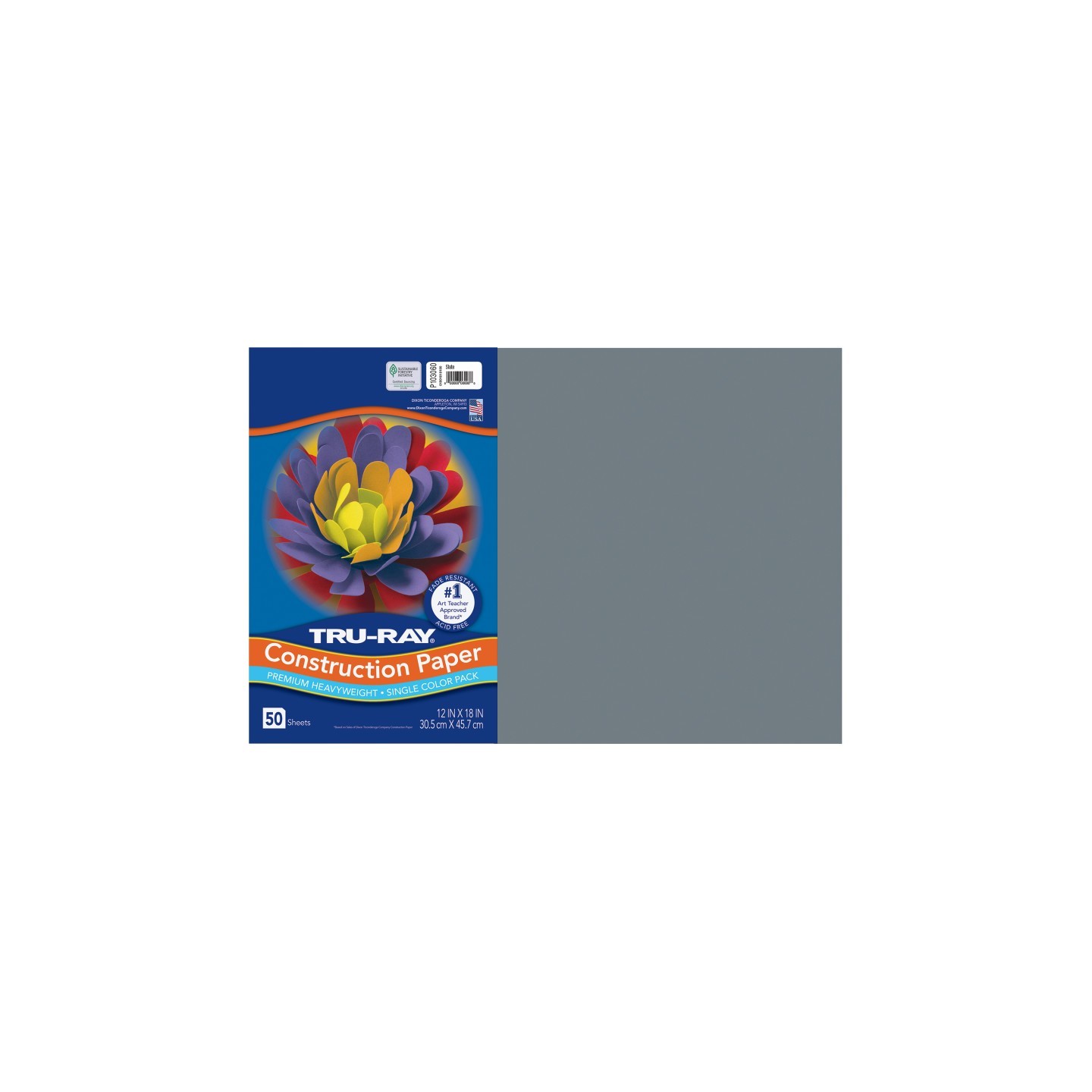 Tru-Ray® Construction Paper, Heavyweight, Slate, 12" x 18", 50 Sheets