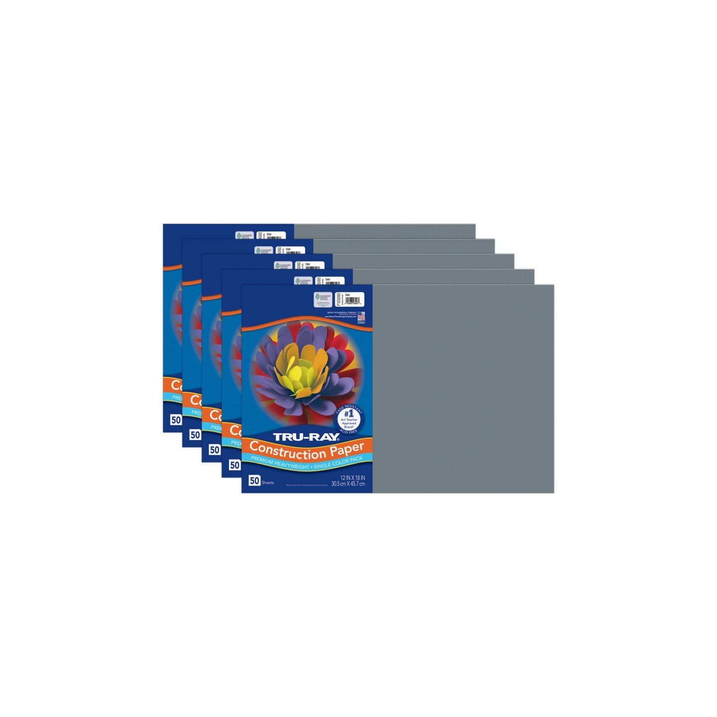 Tru-Ray® Construction Paper, Heavyweight, Slate, 12" x 18", 50 Sheets Per Pack, 5 Packs