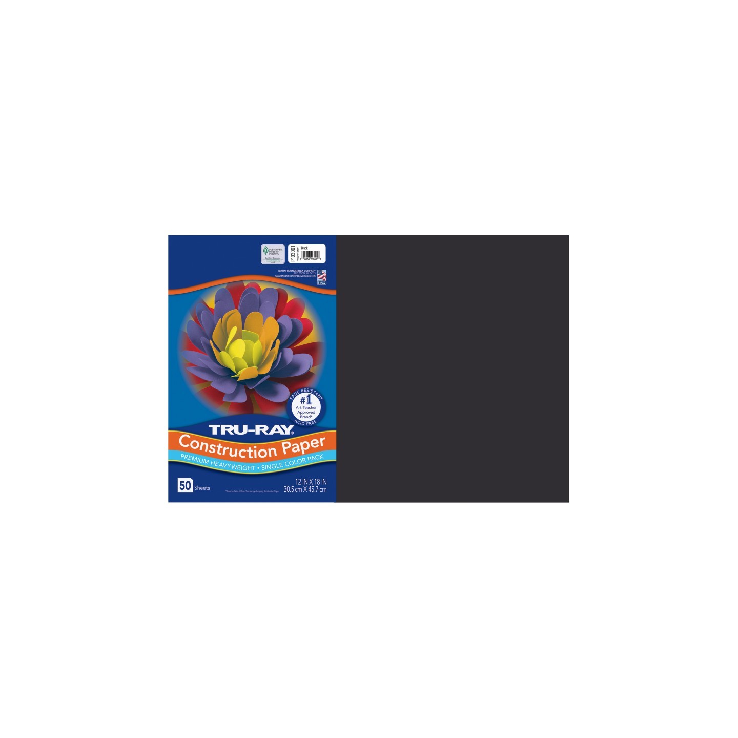 Tru-Ray® Construction Paper, Heavyweight, Black, 12" x 18", 50 Sheets