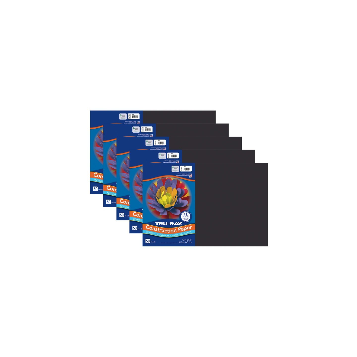 Tru-Ray® Construction Paper, Heavyweight, Black, 12" x 18", 50 Sheets Per Pack, 5 Packs