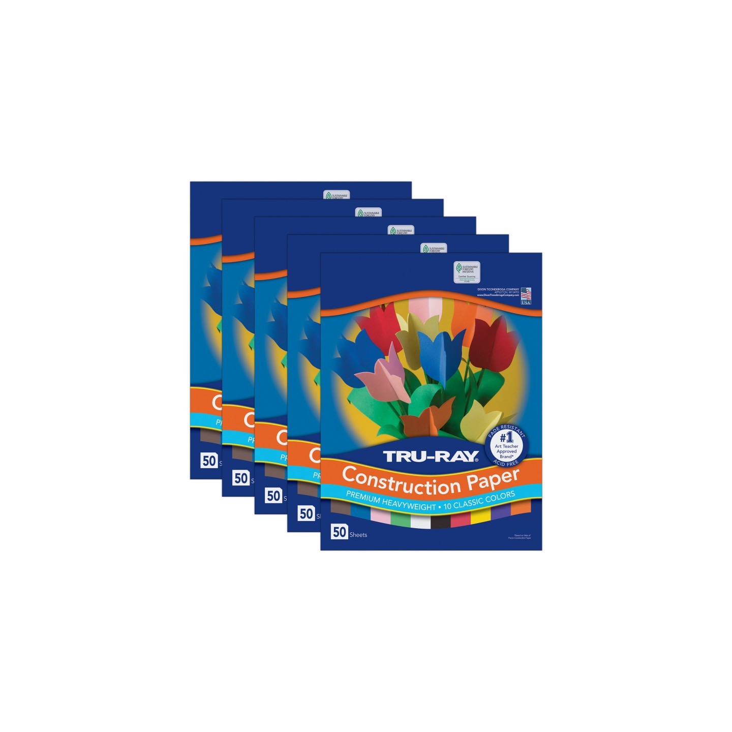 Tru-Ray® Construction Paper, Heavyweight, 10 Classic Colors Assorted, 12" x 18", 50 Sheets Per Pack, 5 Packs