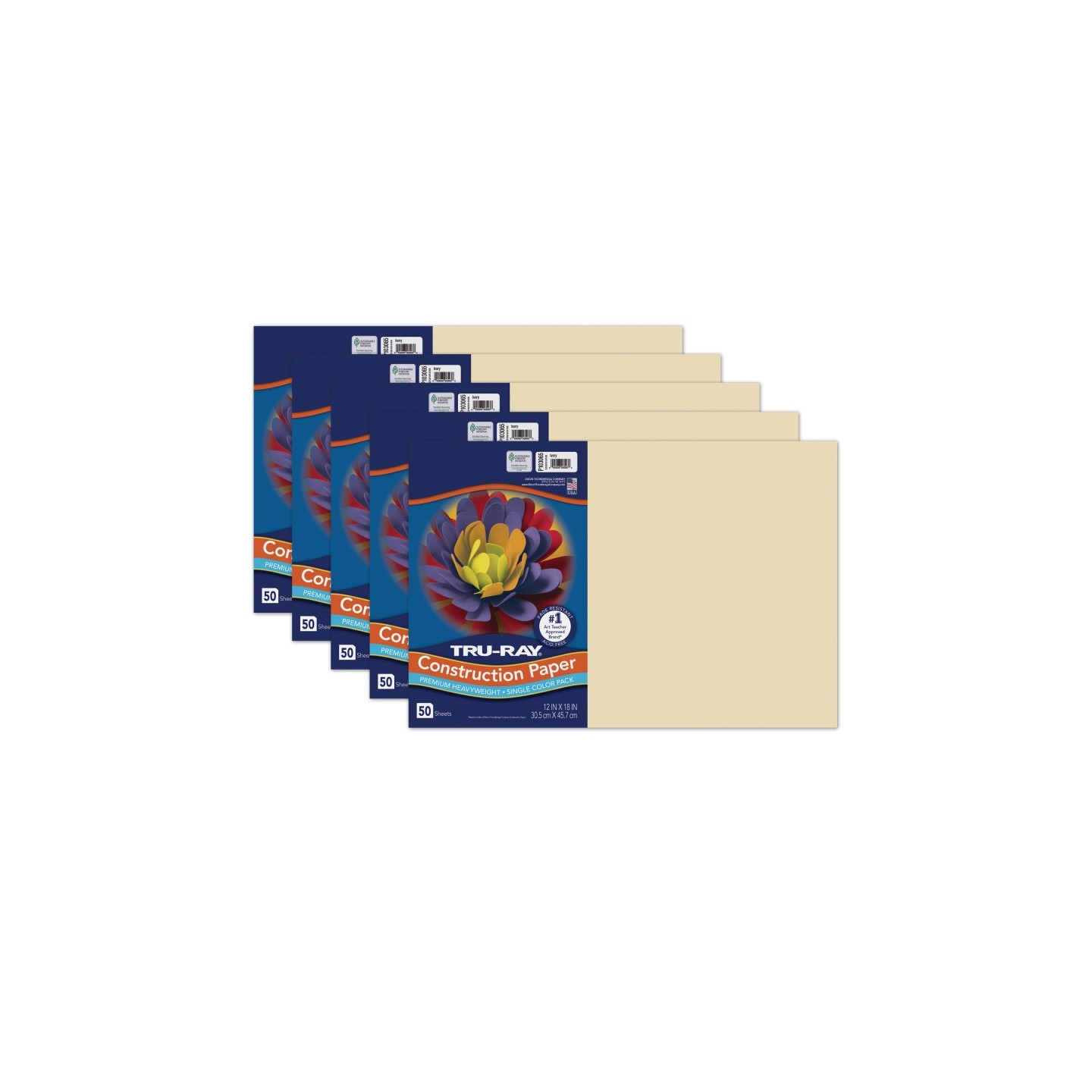 Tru-Ray® Construction Paper, Heavyweight, Ivory, 12" x 18", 50 Sheets Per Pack, 5 Packs