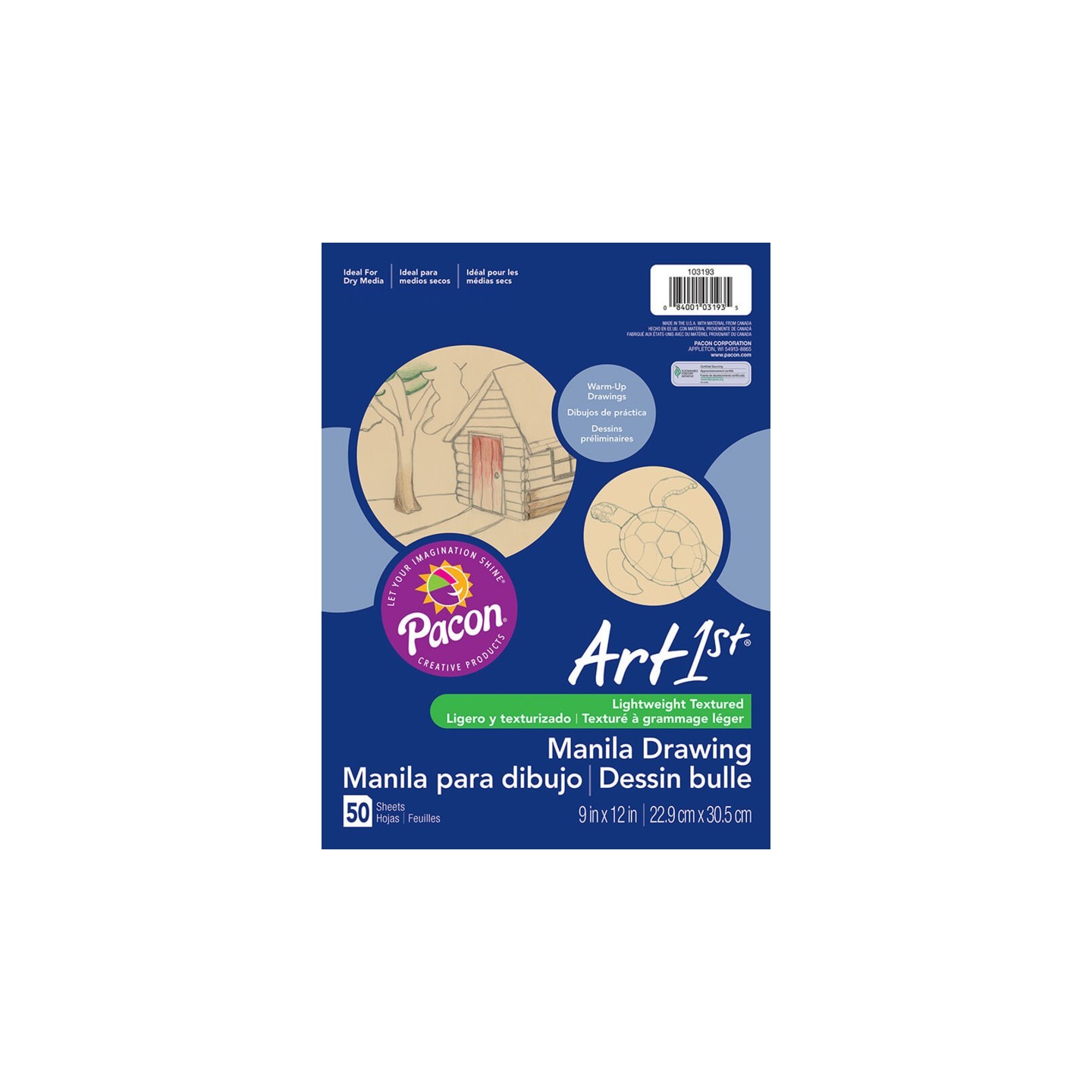 UCreate® Drawing Paper, Manila, Standard Weight, 9" x 12", 50 Sheets