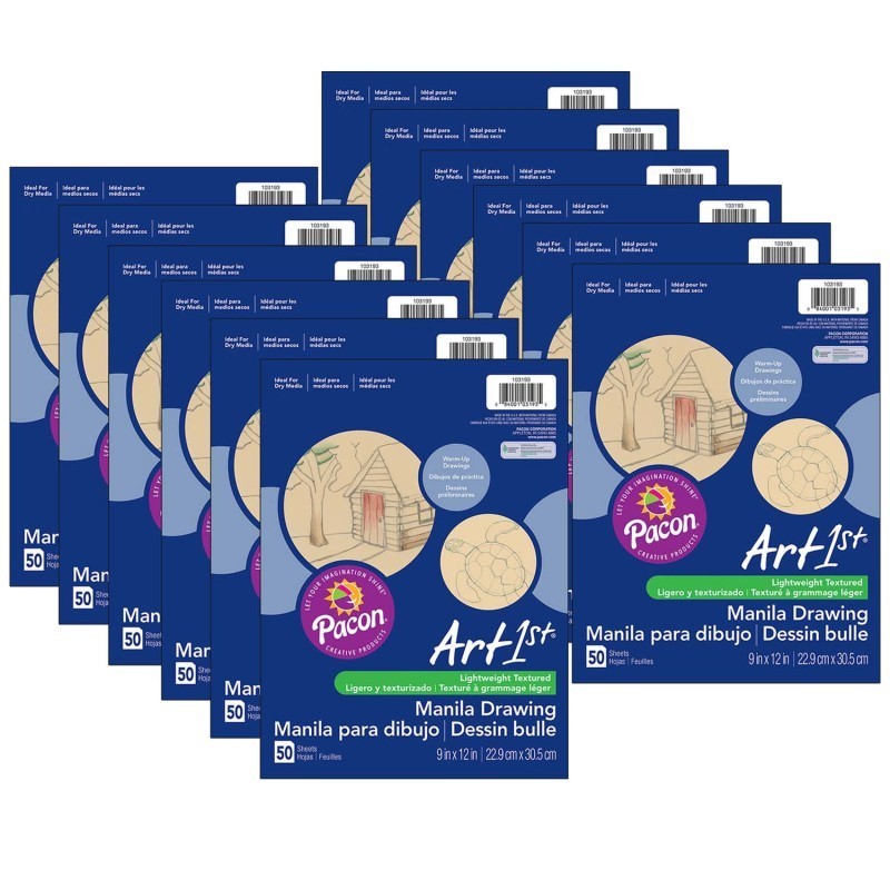 UCreate® Drawing Paper, Manila, Standard Weight, 9" x 12", 50 Sheets Per Pack, 12 Packs