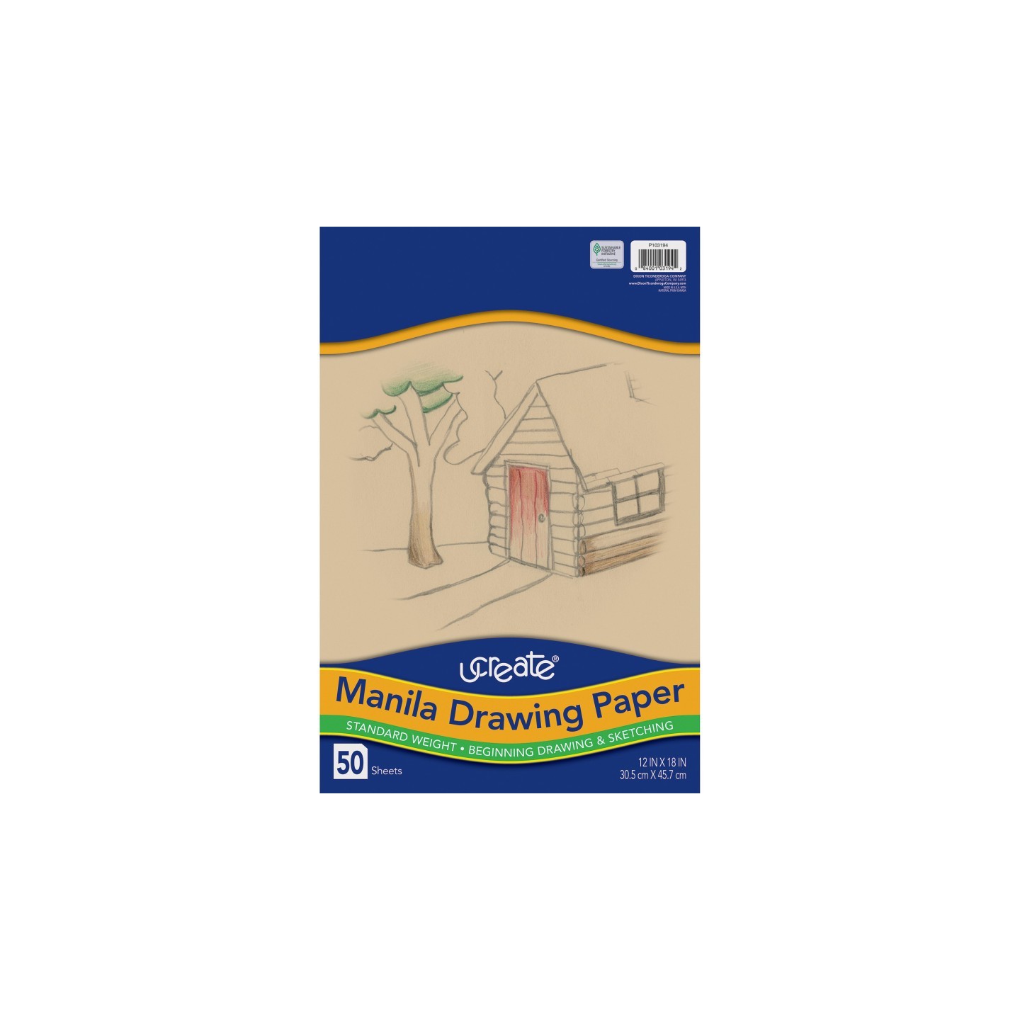 UCreate® Drawing Paper, Manila, Standard Weight, 12" x 18", 50 Sheets