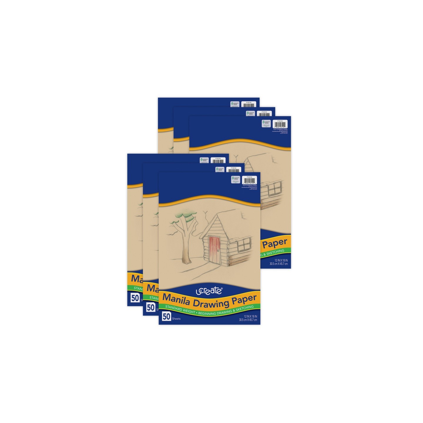 UCreate® Drawing Paper, Manila, Standard Weight, 12" x 18", 50 Sheets Per Pack, 6 Packs