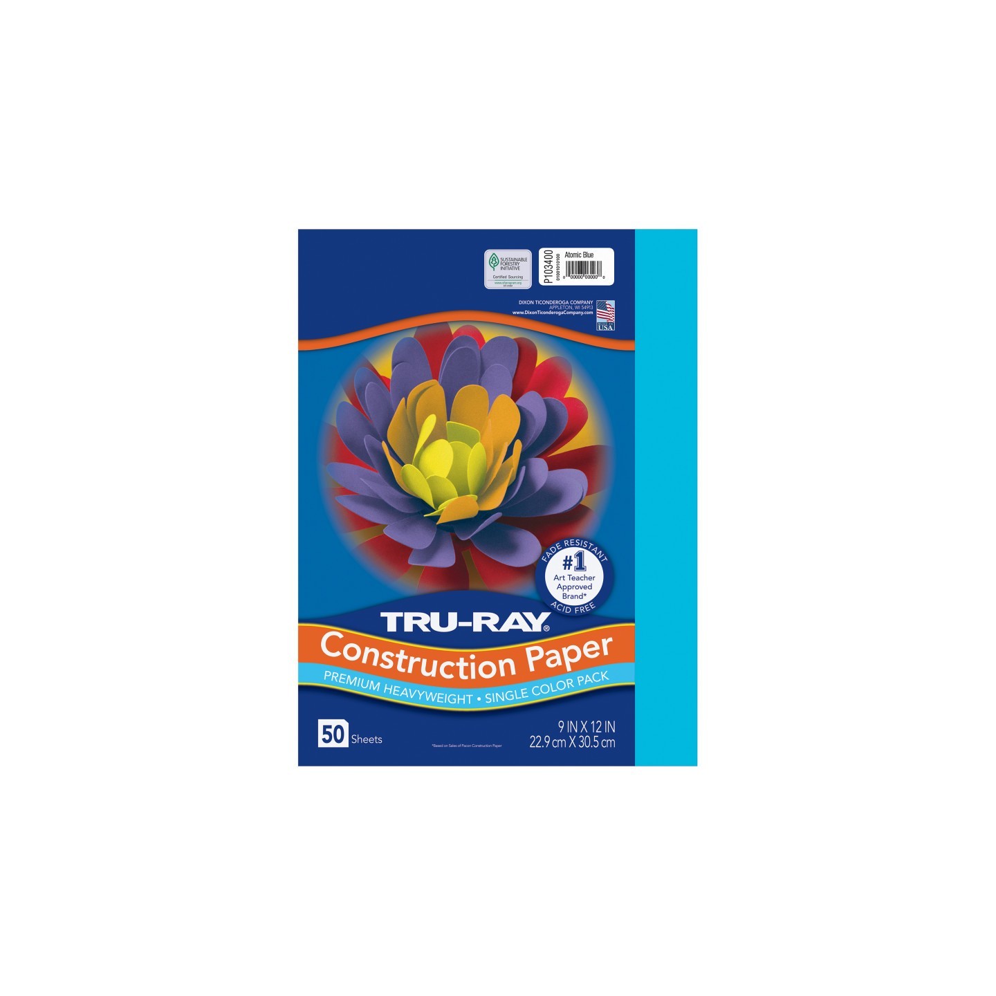 Tru-Ray® Construction Paper, Heavyweight, Atomic Blue, 9" x 12", 50 Sheets