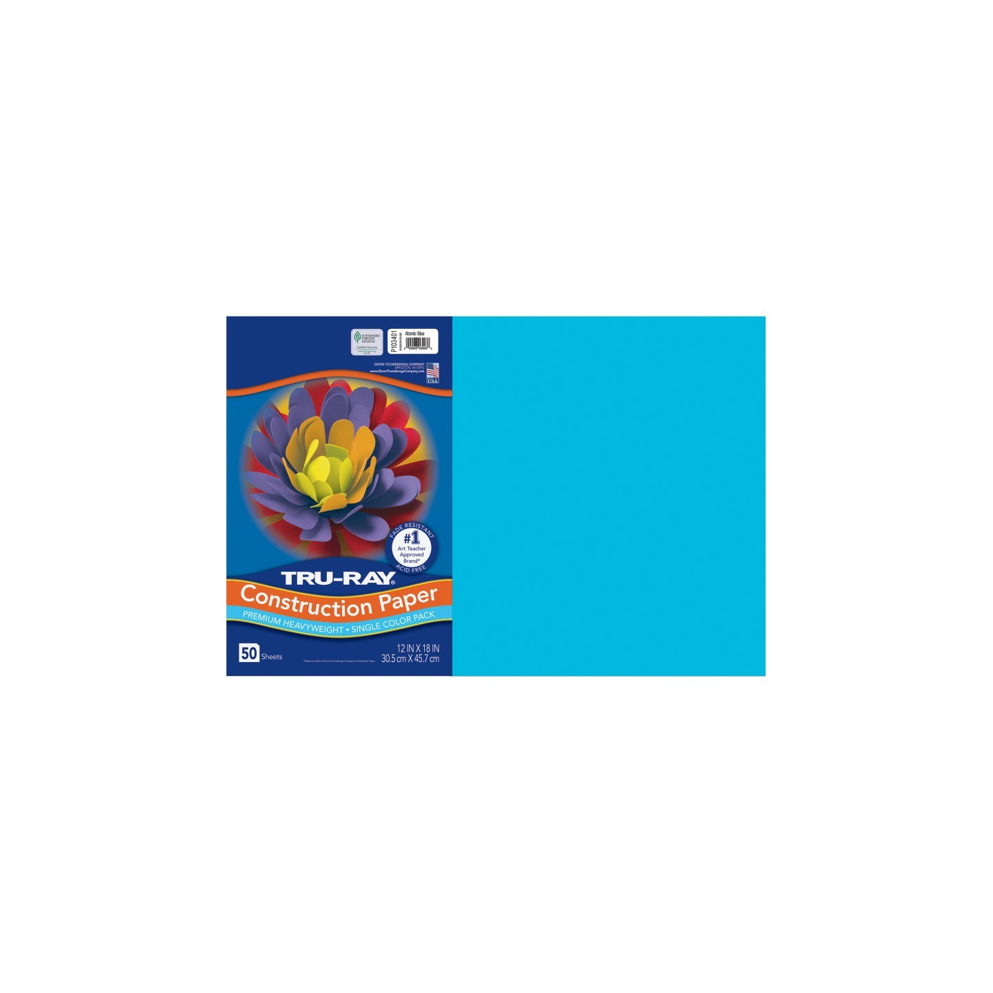 Tru-Ray® Construction Paper, Heavyweight, Atomic Blue, 12" x 18", 50 Sheets