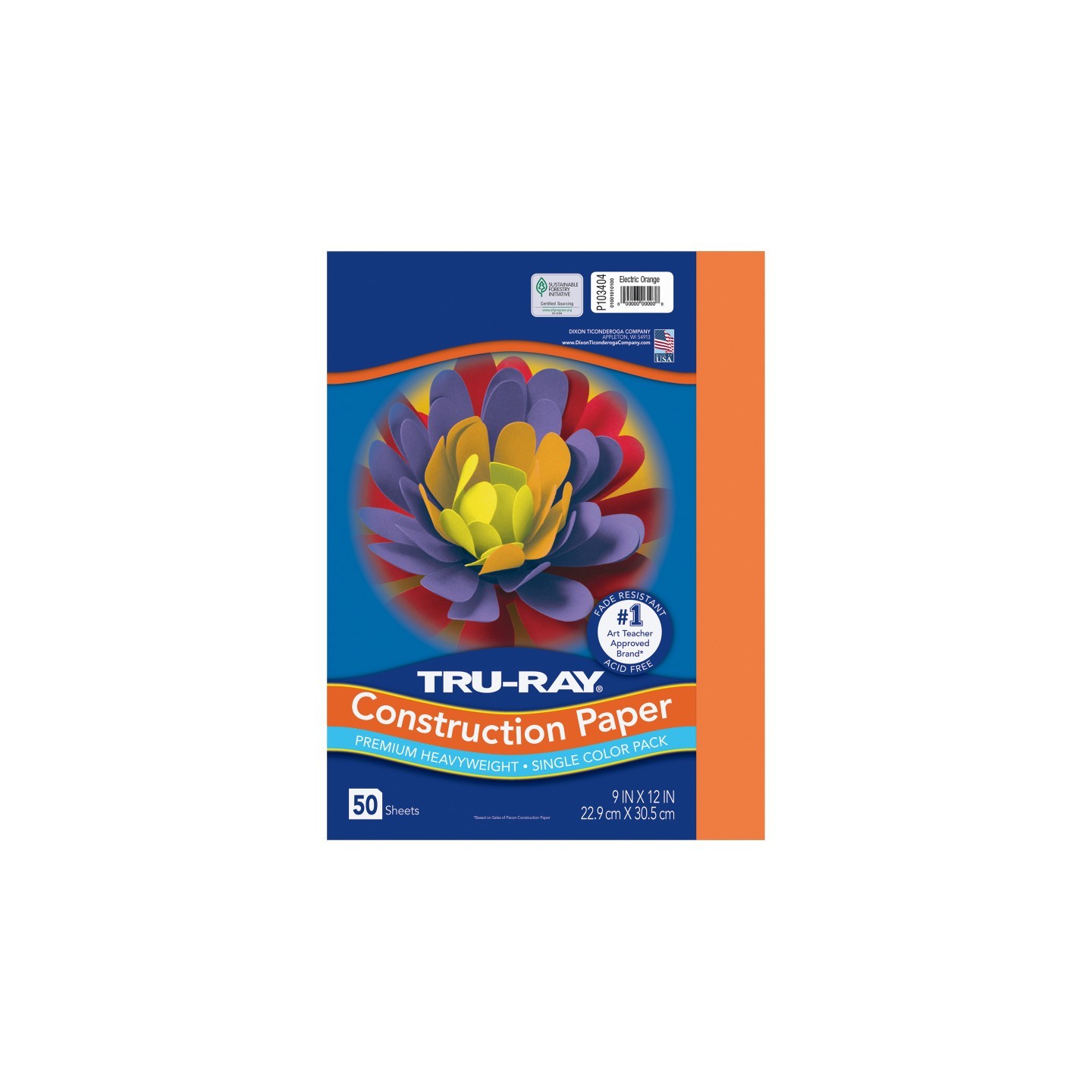 Tru-Ray® Construction Paper, Heavyweight, Electric Orange, 9" x 12", 50 Sheets