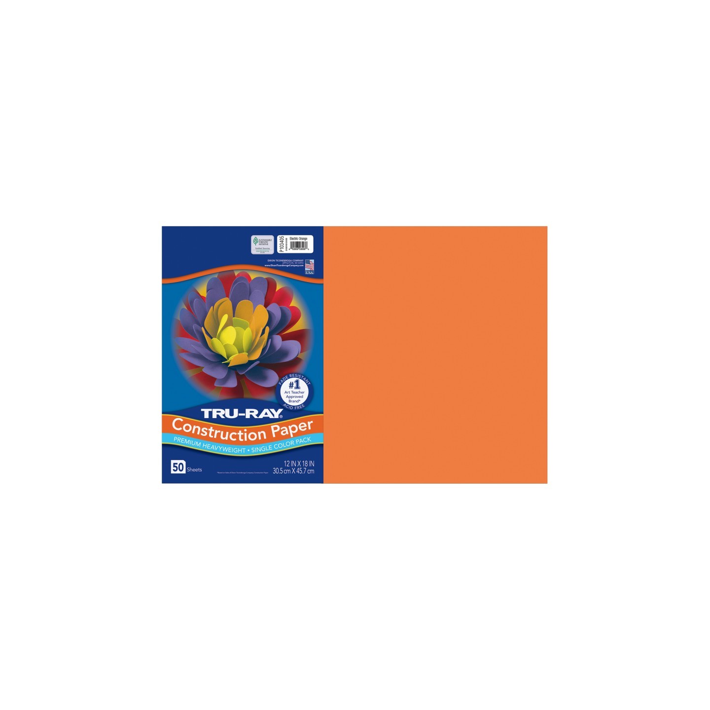 Tru-Ray® Construction Paper, Heavyweight, Electric Orange, 12" x 18", 50 Sheets