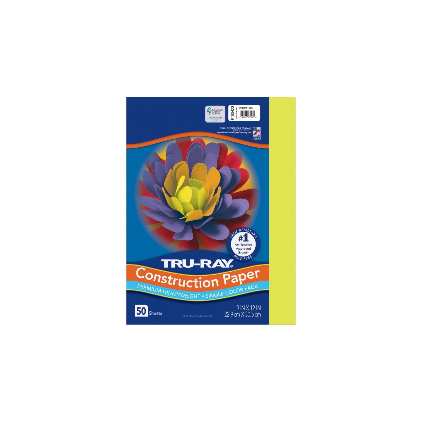 Tru-Ray® Construction Paper, Heavyweight, Brilliant Lime, 9" x 12", 50 Sheets