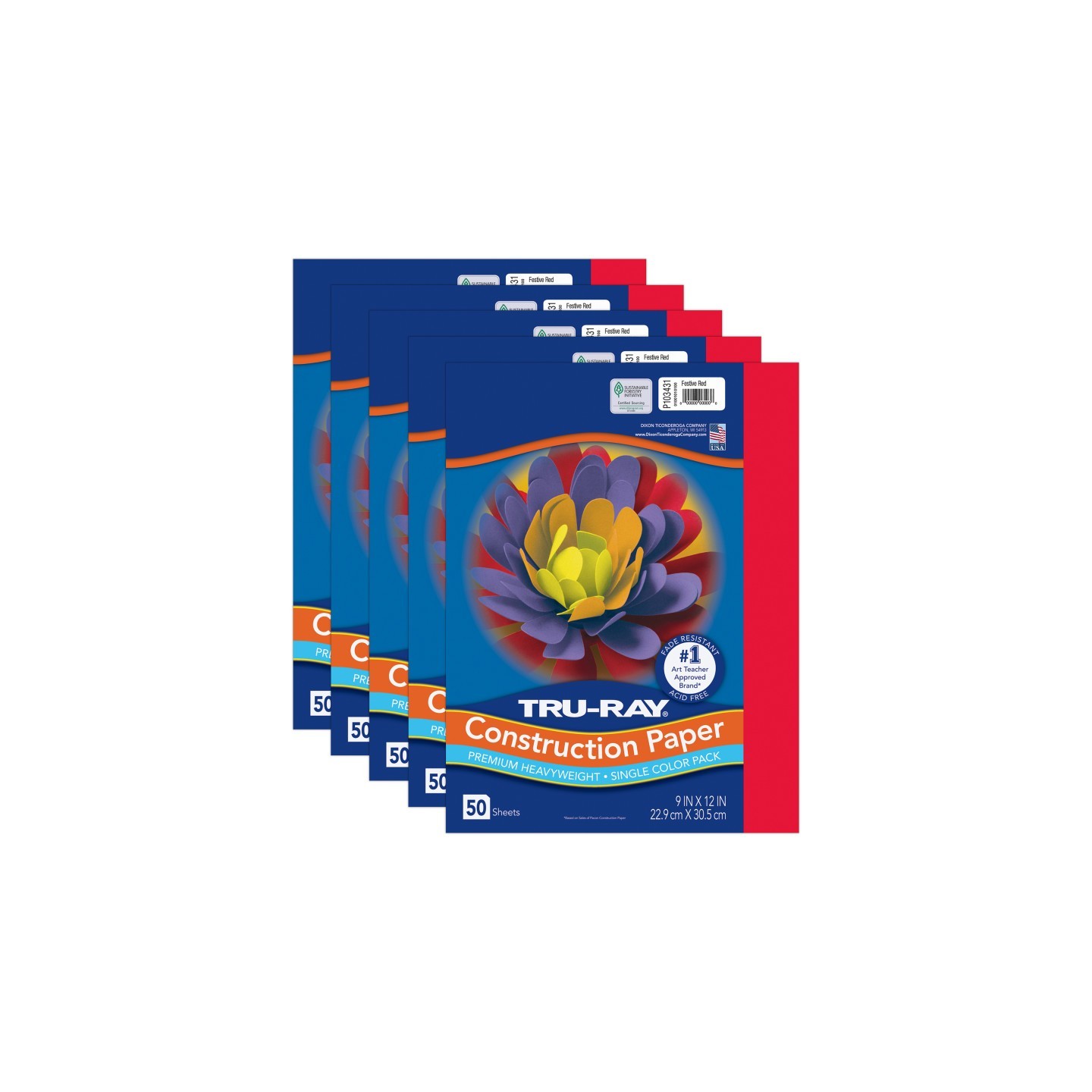 Tru-Ray® Construction Paper, Heavyweight, Red, 9" x 12", 50 Sheets Per Pack, 5 Packs