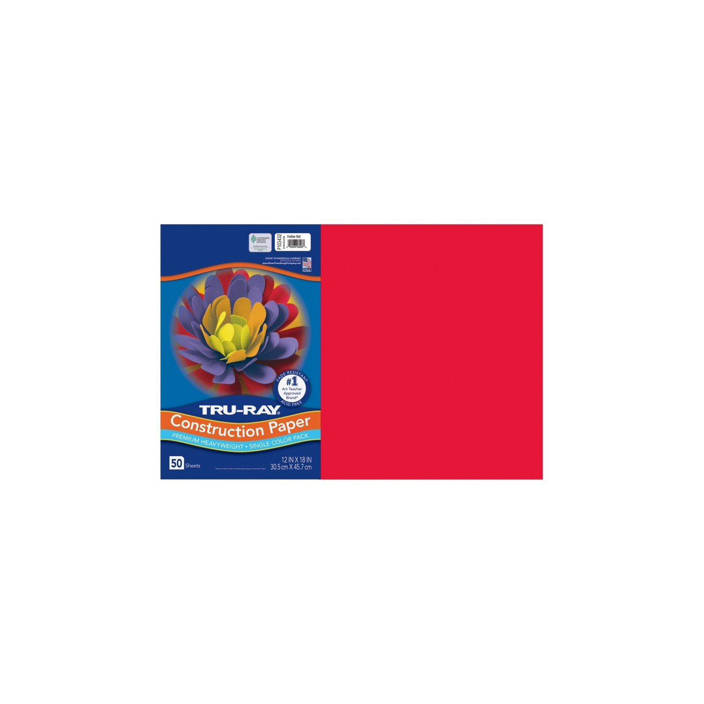 Tru-Ray® Construction Paper, Heavyweight, Festive Red, 12" x 18", 50 Sheets