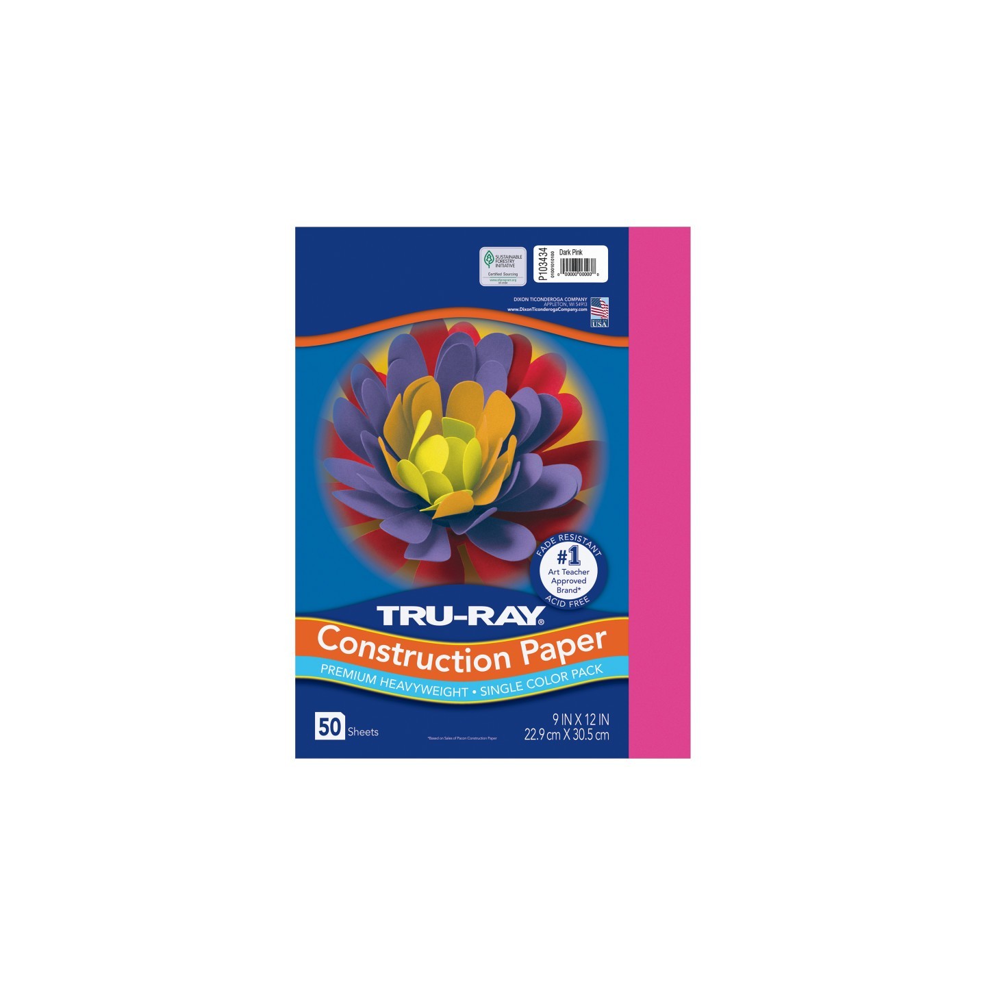 Tru-Ray® Construction Paper, Heavyweight, Dark Pink, 9" x 12", 50 Sheets