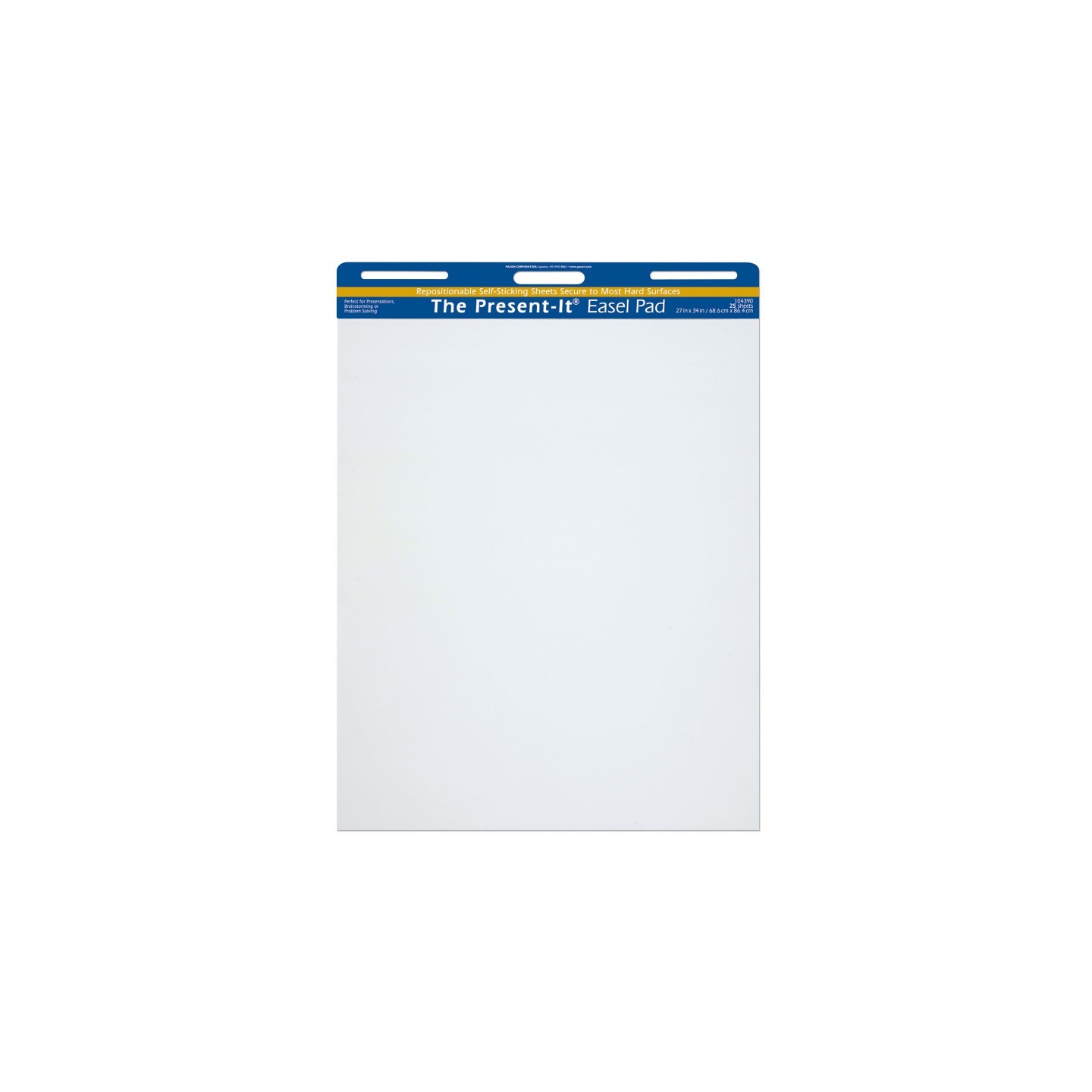 The Present-It® Easel Pad, Self-Adhesive, White, Unruled 27" x 34", 25 Sheets