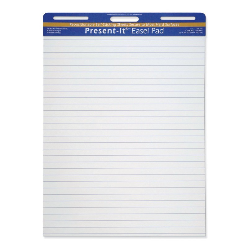 The Present-It® Easel Pad, Self-Adhesive, White, 1" Ruled 25" x 30", 25 Sheets