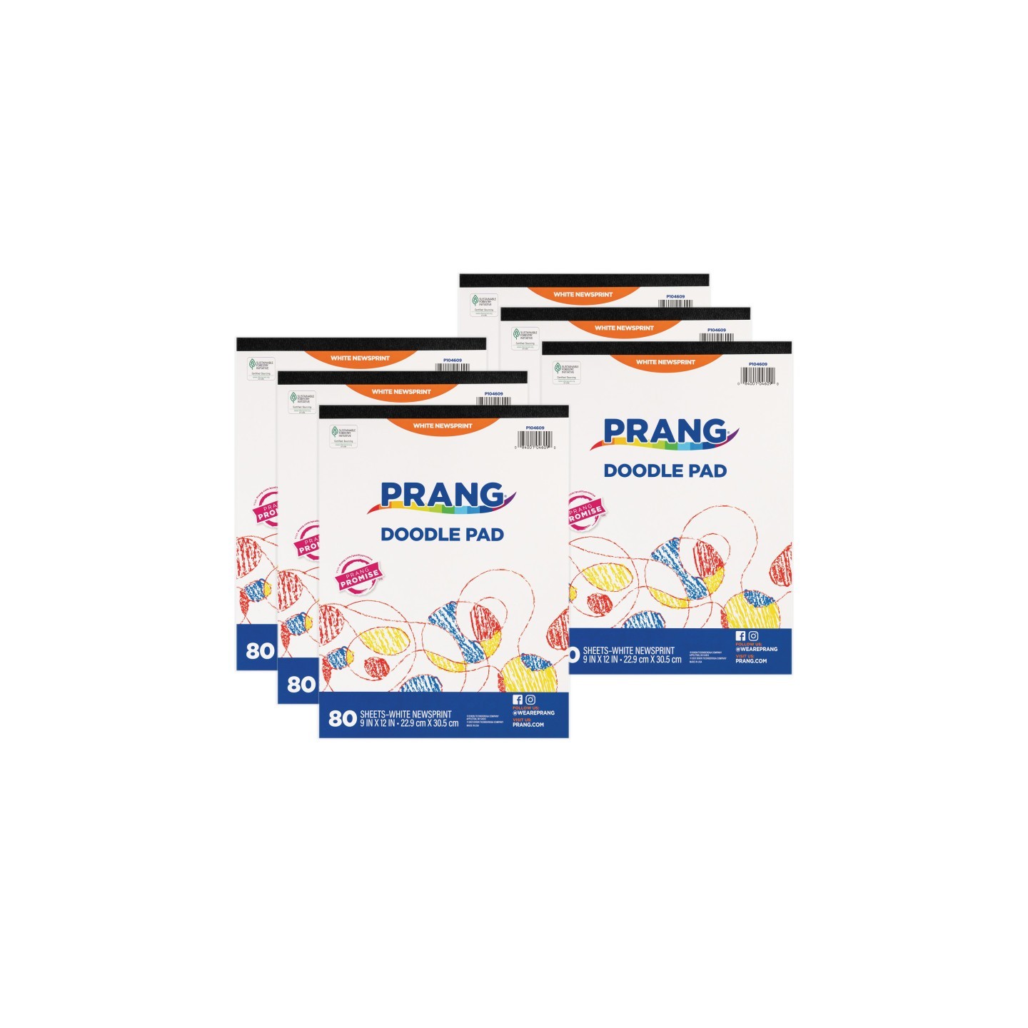 Prang® Doodle Pad, White, 9" x 12", 80 Sheets, Pack of 6