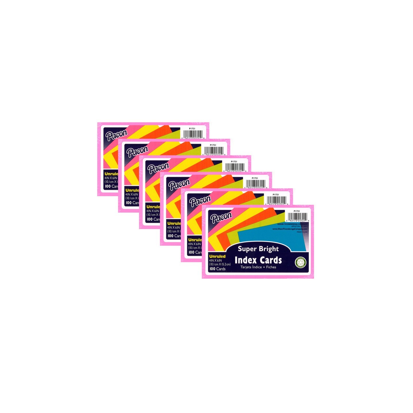 Pacon® Index Cards, 5 Super Bright Assorted Colors, Unruled, 4" x 6", 100 Cards Per Pack, 6 Packs