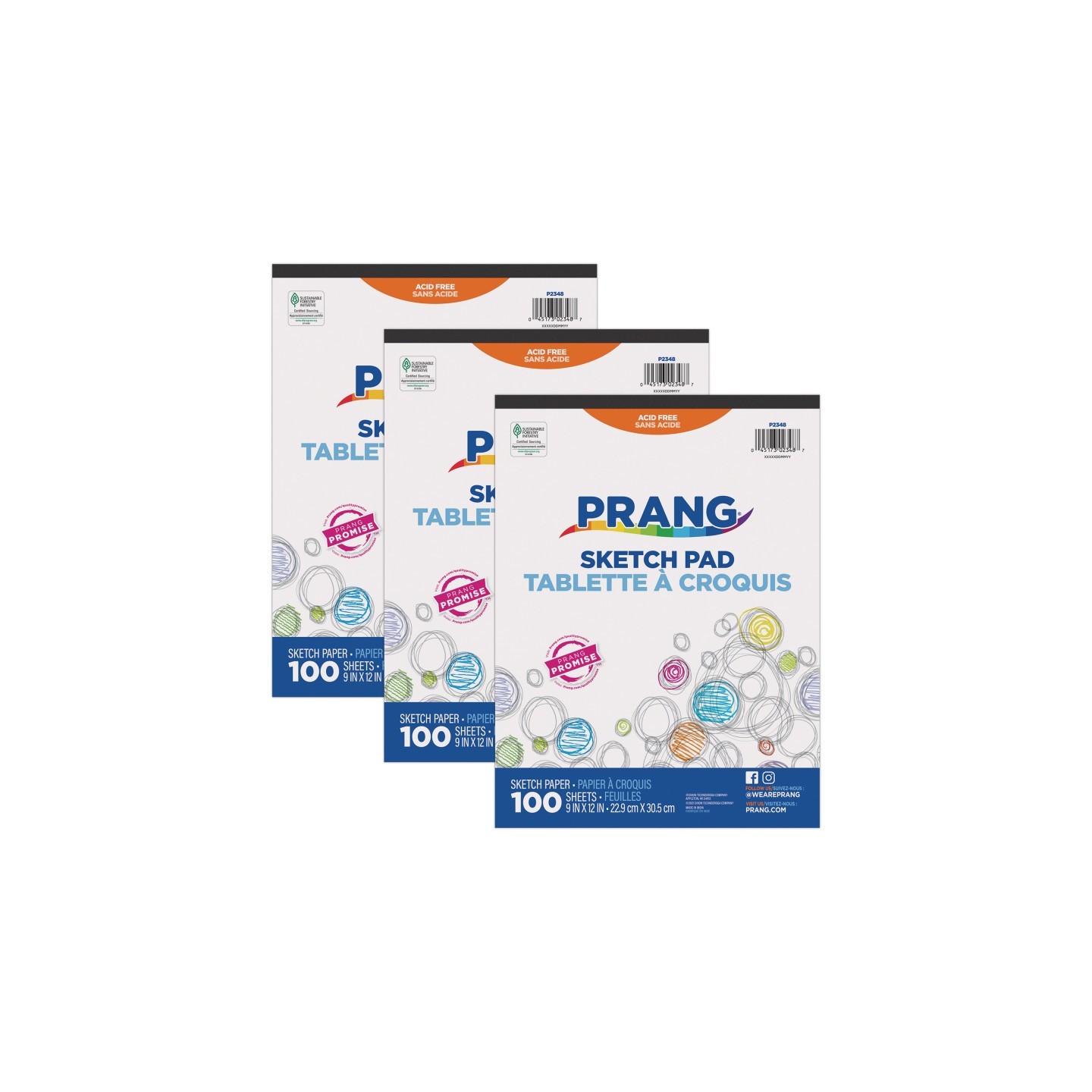 Prang® Sketch Pad, 9" x 12", 100 Sheets, Pack of 3