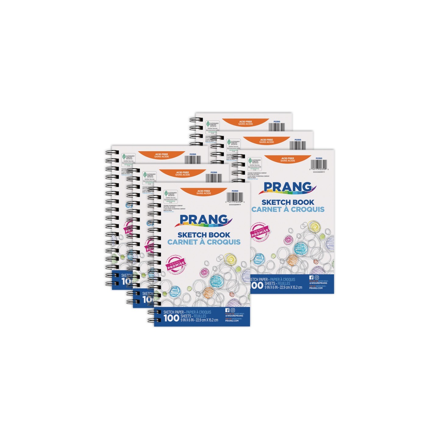 Prang® Sketch Book, Lightweight, 9" x 6", 100 Sheets, Pack of 6