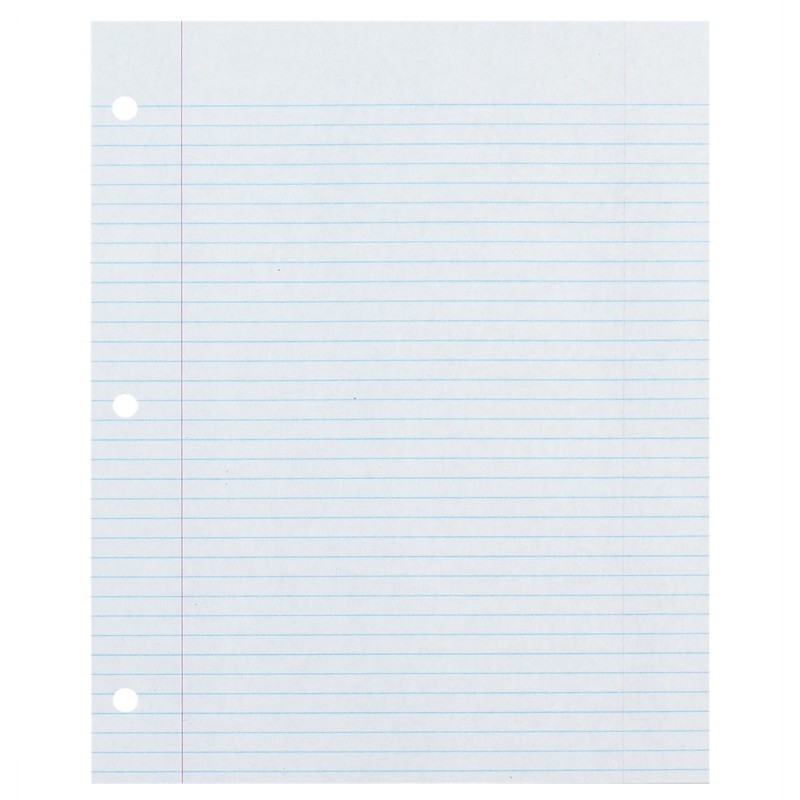 Ecology® Recycled Filler Paper, White, 3-Hole Punched, 9/32" Ruled w/ Margin 8-1/2" x 11", 500 Sheets