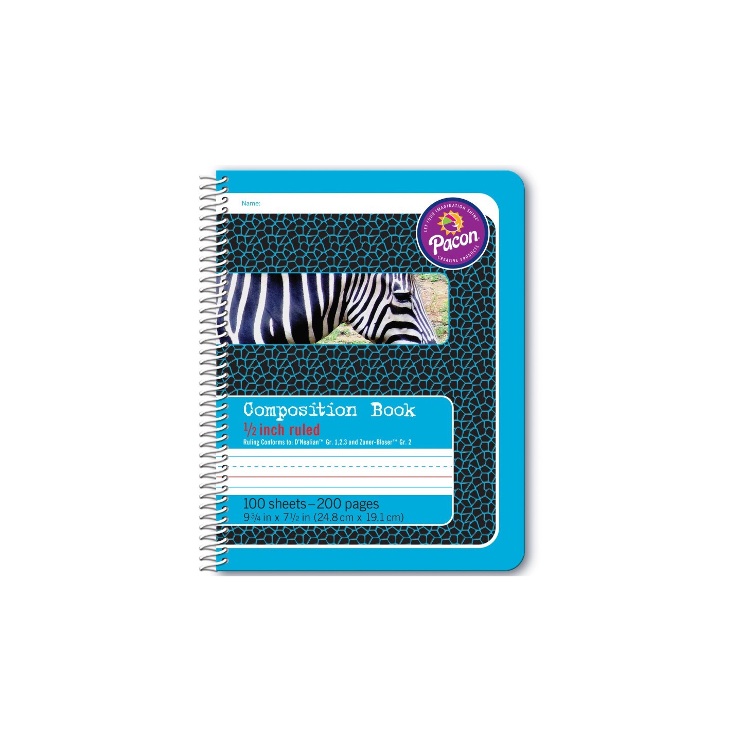 Pacon® Primary Composition Book, Spiral Bound, D'Nealian/Zaner-Bloser, 1/2" x 1/4" x 1/4" Ruled, 9-3/4" x 7-1/2", 100 Sheets