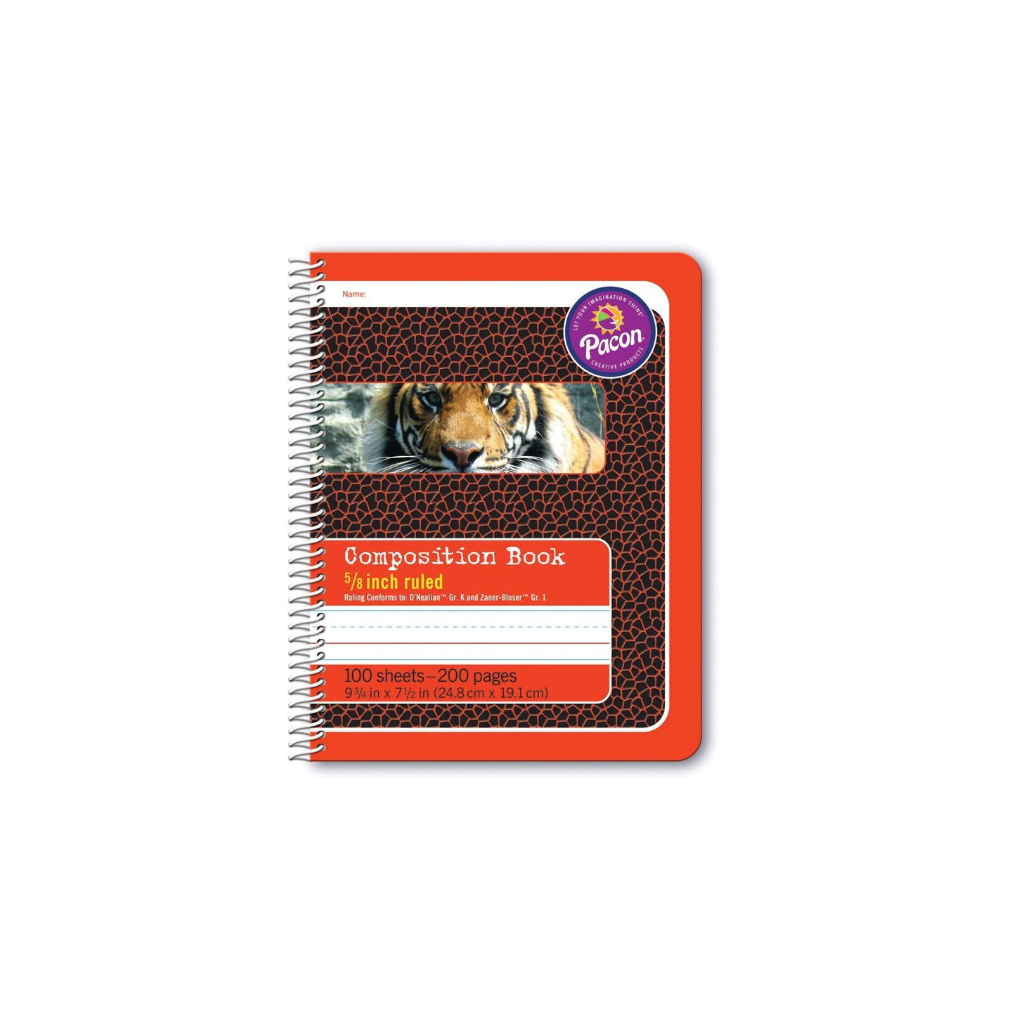 Pacon® Primary Composition Book, Spiral Bound, D'Nealian/Zaner-Bloser, 5/8" x 5/16" x 5/16" Ruled, 9-3/4" x 7-1/2", 100 Sheets