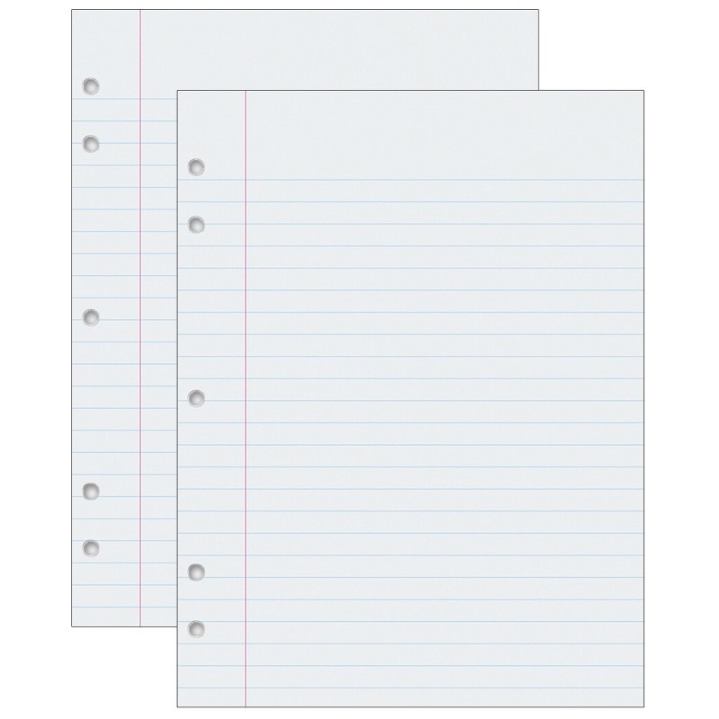 Pacon® Composition Paper, White, 5-Hole Punched, Red Margin, 3/8" Ruled, 8" x 10-1/2", 500 Sheets Per Pack, 2 Packs