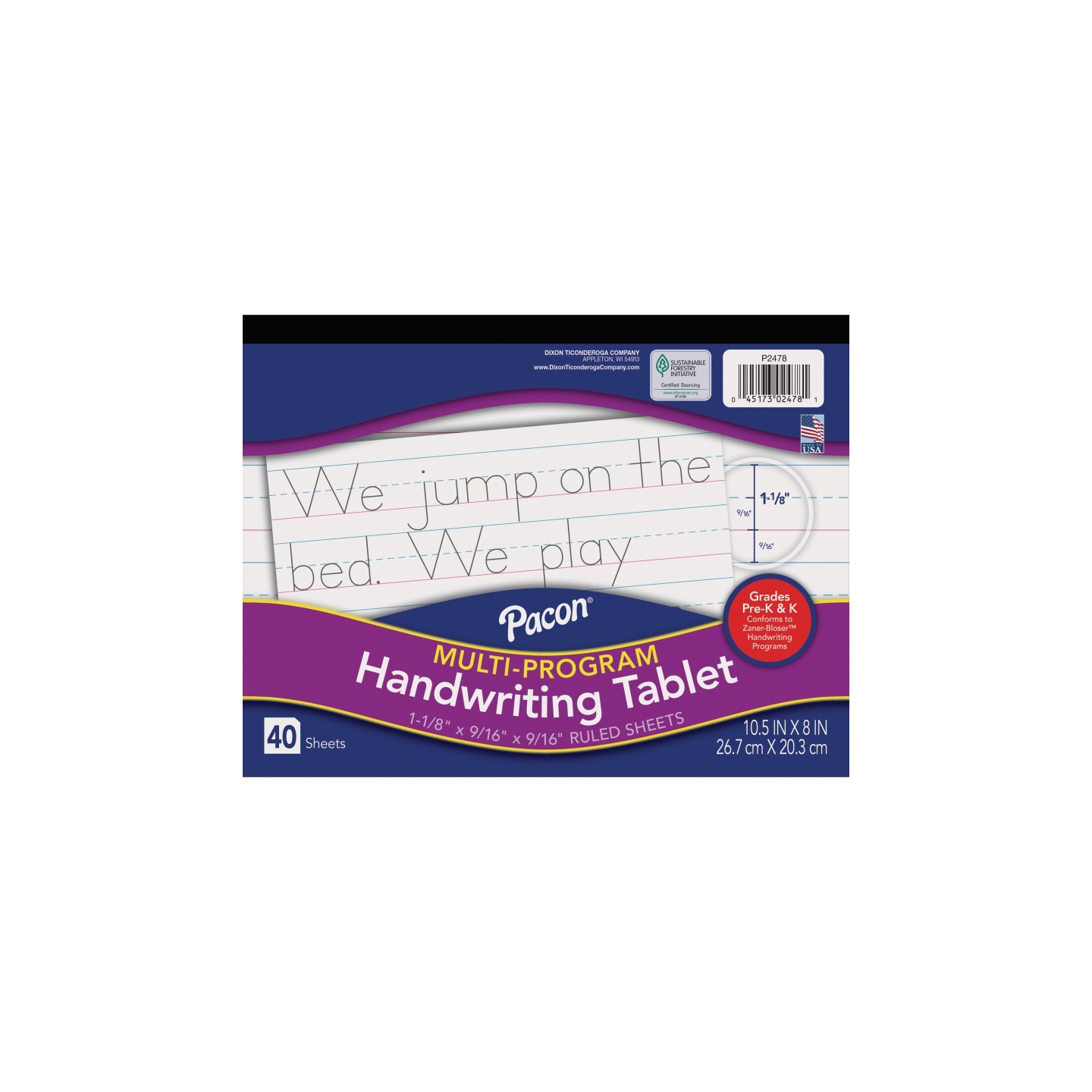 Pacon® Multi-Program Handwriting Tablet, Zaner-Bloser, 1-1/8" x 9/16" x 9/16" Ruled Long, 10-1/2" x 8", 40 Sheets