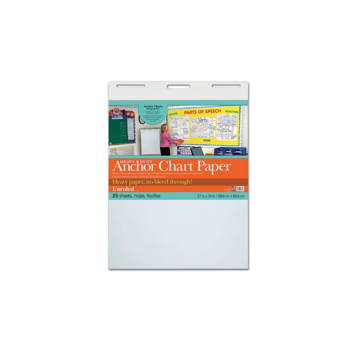 Pacon® Heavy Duty Anchor Chart Paper, Non-Adhesive, White, Unruled 27" x 34", 25 Sheets