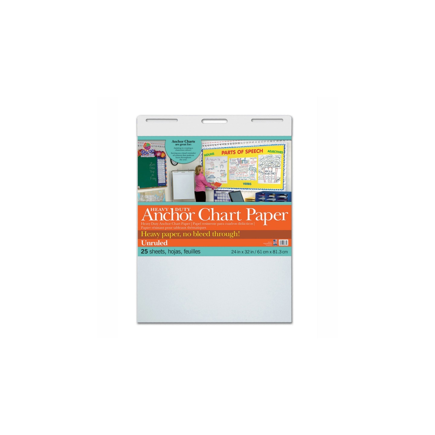 Pacon® Heavy Duty Anchor Chart Paper, Non-Adhesive, White, Unruled 24" x 32", 25 Sheets