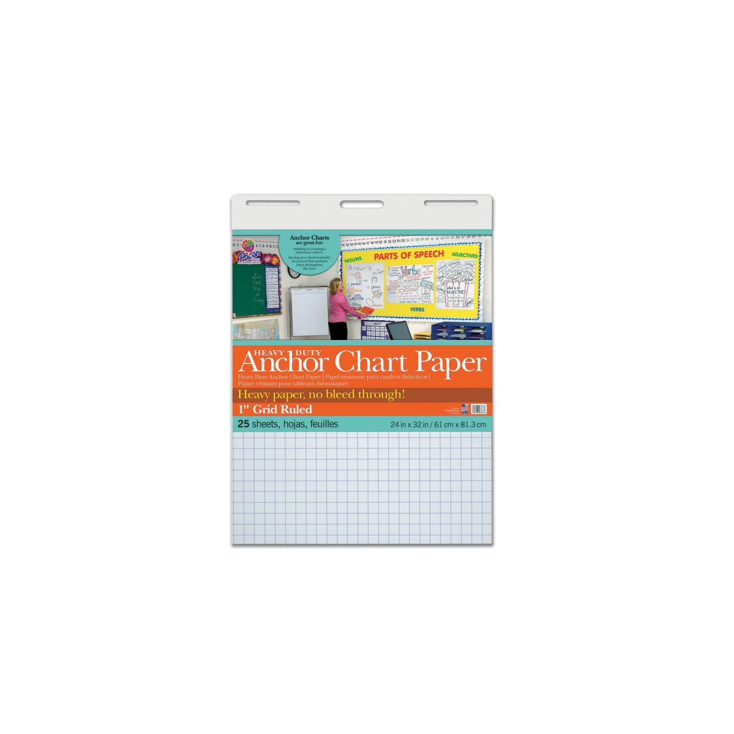 Pacon® Heavy Duty Anchor Chart Paper, Non-Adhesive, White, 1" Grid Ruled 24" x 32", 25 Sheets