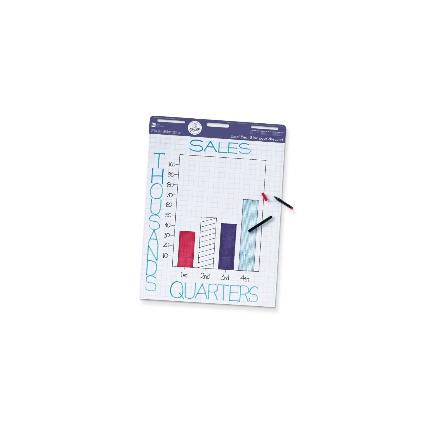Pacon® Easel Pad, Non-Adhesive, White, 1" Grid Ruled 27" x 34", 50 Sheets