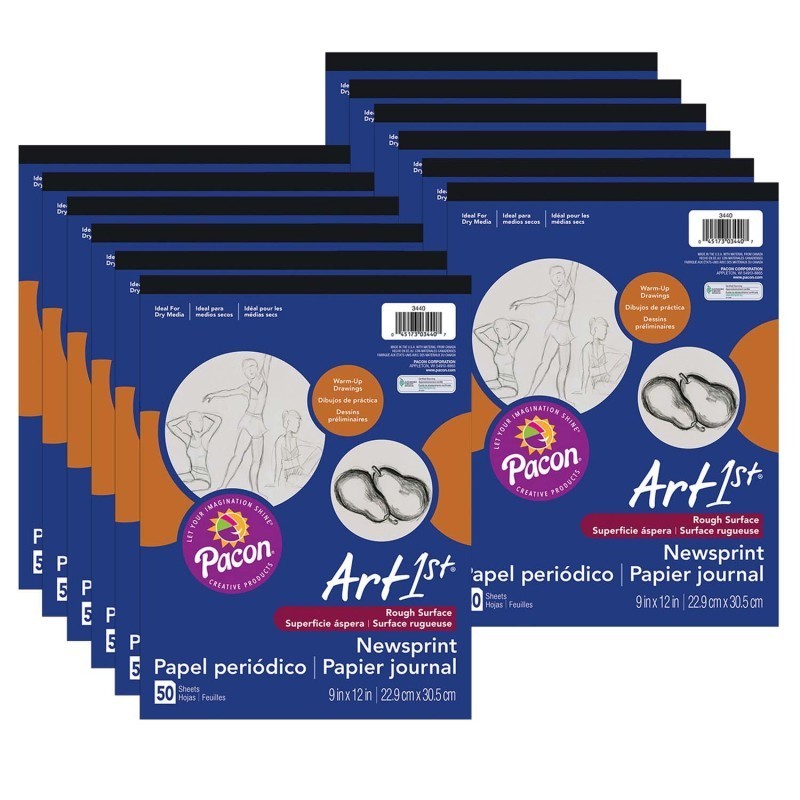 UCreate® Newsprint Pad, White, 9" x 12", 50 Sheets, Pack of 12