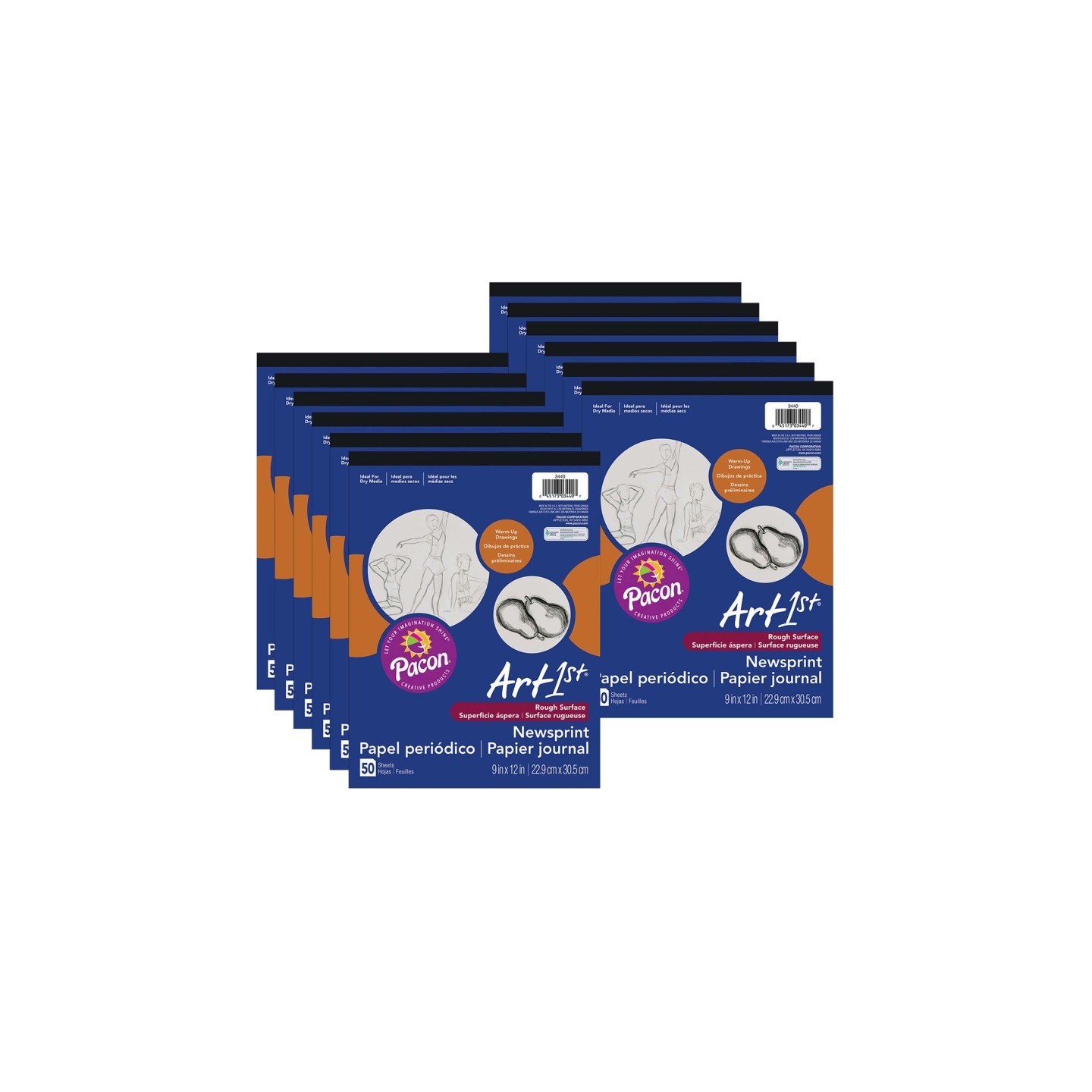 UCreate® Newsprint Pad, White, 9" x 12", 50 Sheets, Pack of 12