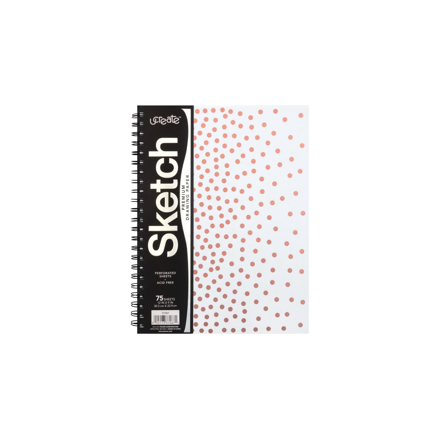 UCreate® Fashion Poly Sketch Book, 9" x 12", 75 Sheets, Rose Gold Dots Design